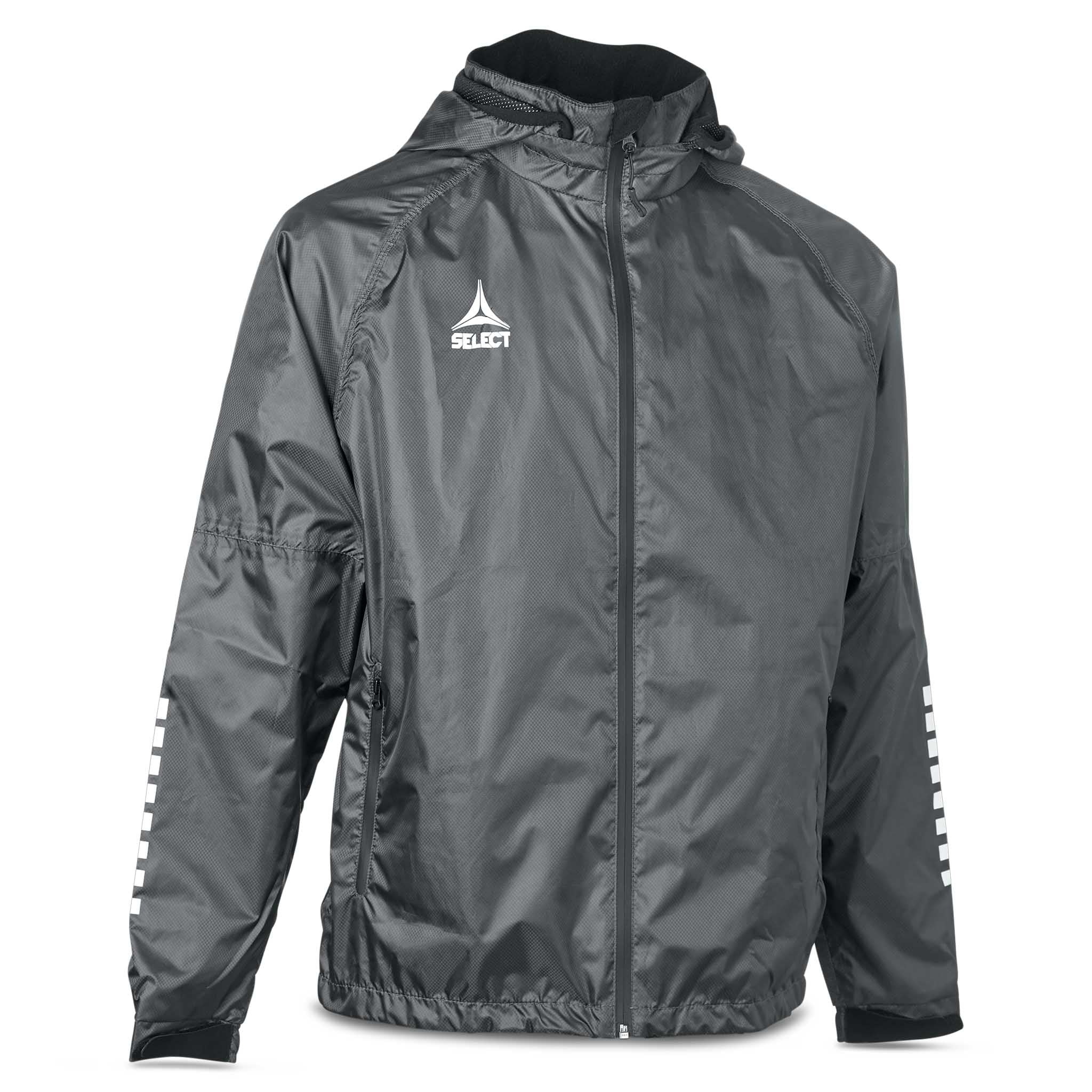 Forfra grå og hvid All-weather jakke Monaco v24, fodbold kamp- og træningstøj med hætte