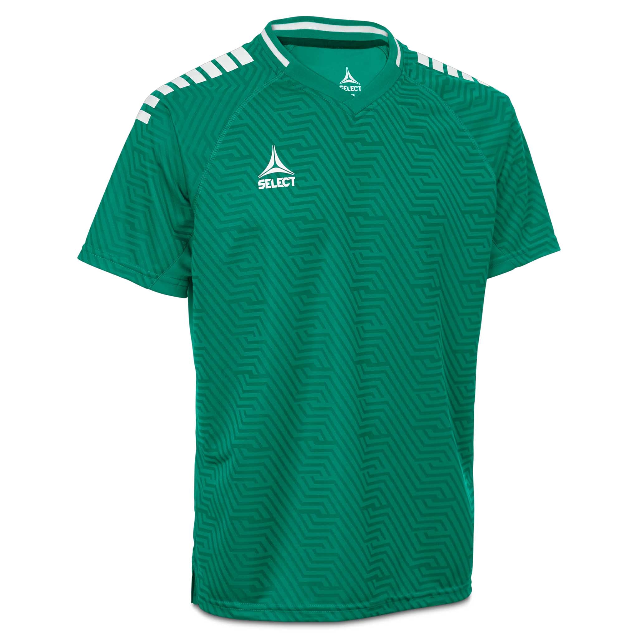 Grön och vit Player shirt S/S Monaco v24, fotboll Match & Training wear, sedd framifrån.