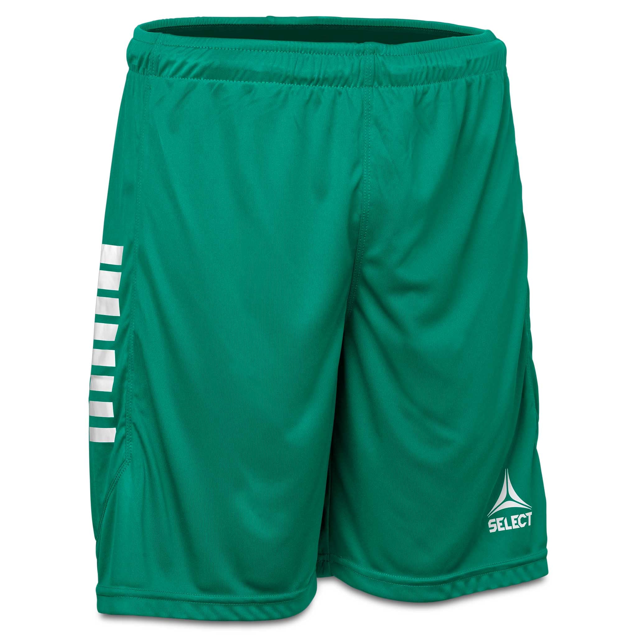 Framsida av gröna Player shorts Monaco v24 med vita detaljer, Match & Training wear för fotboll.