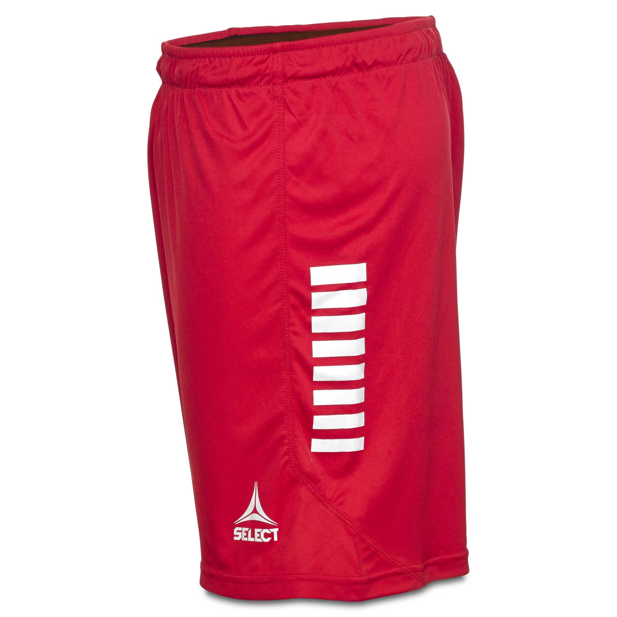 Röda och vita Player shorts Monaco v24, match- och träningskläder, sedda från höger.