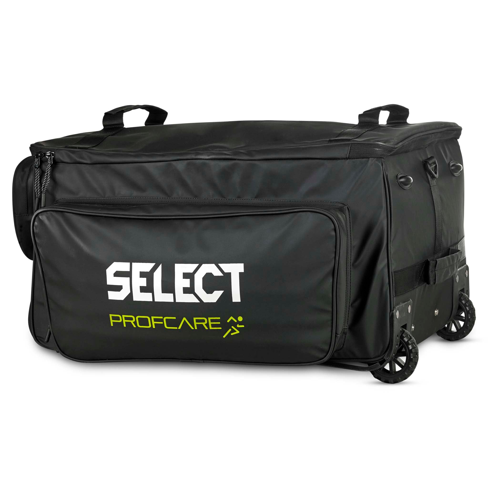 Svart Medicalbag trolley v25, Sports care, baksida med hjul och Select Profcare-logga.