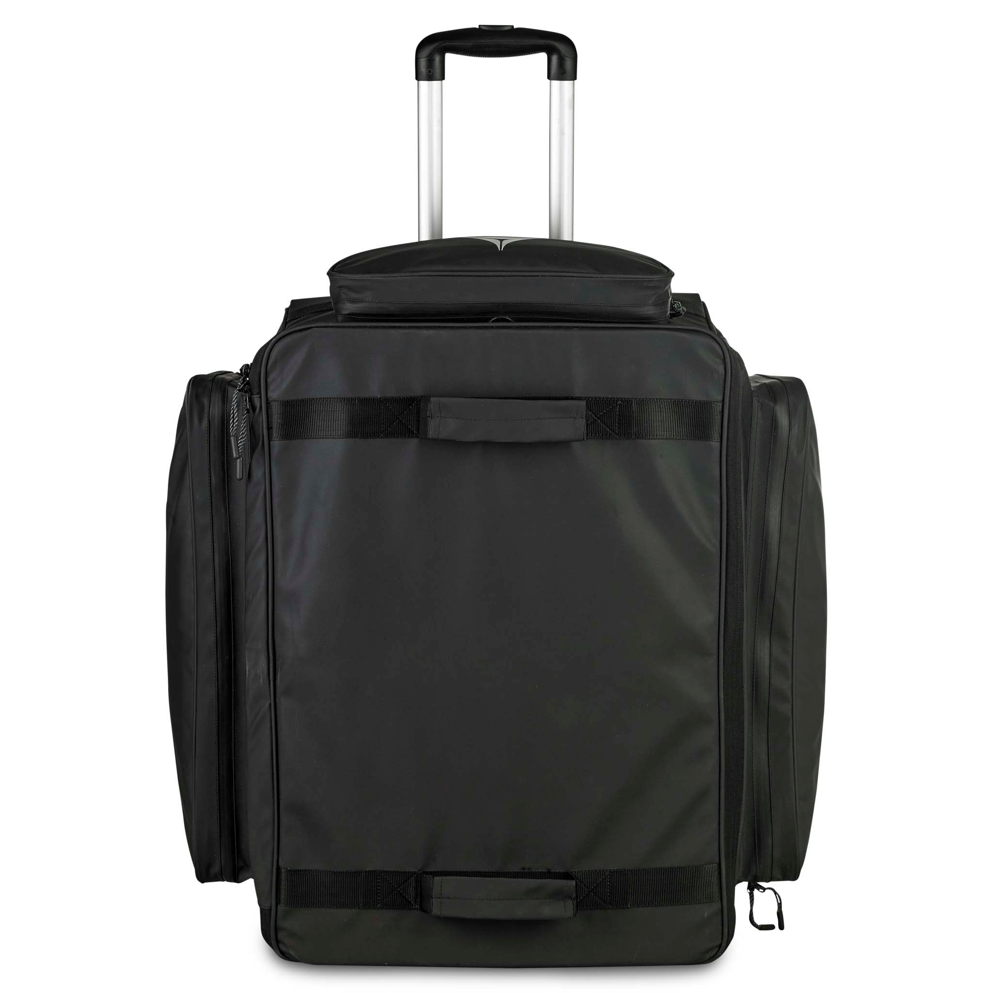 Svart Medicalbag trolley v25, sports care, sedd framifrån med handtag och sidofickor