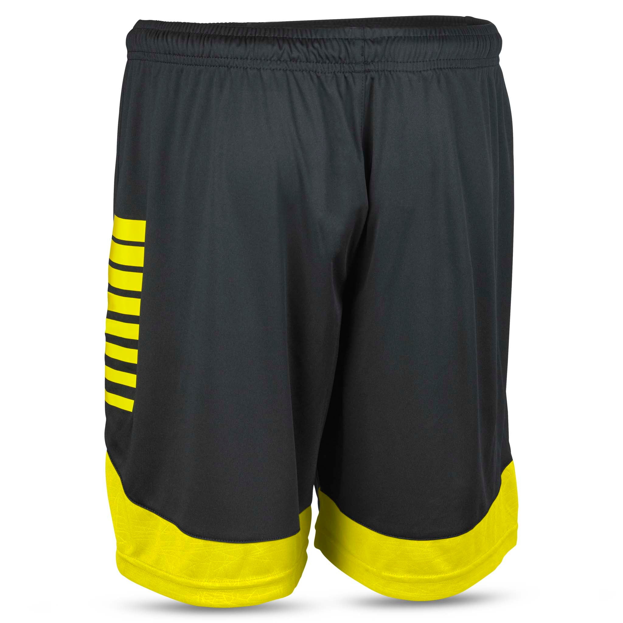 Svarta och gula Player shorts Spain v25, Match- och träningskläder, baksida med gula ränder och kant