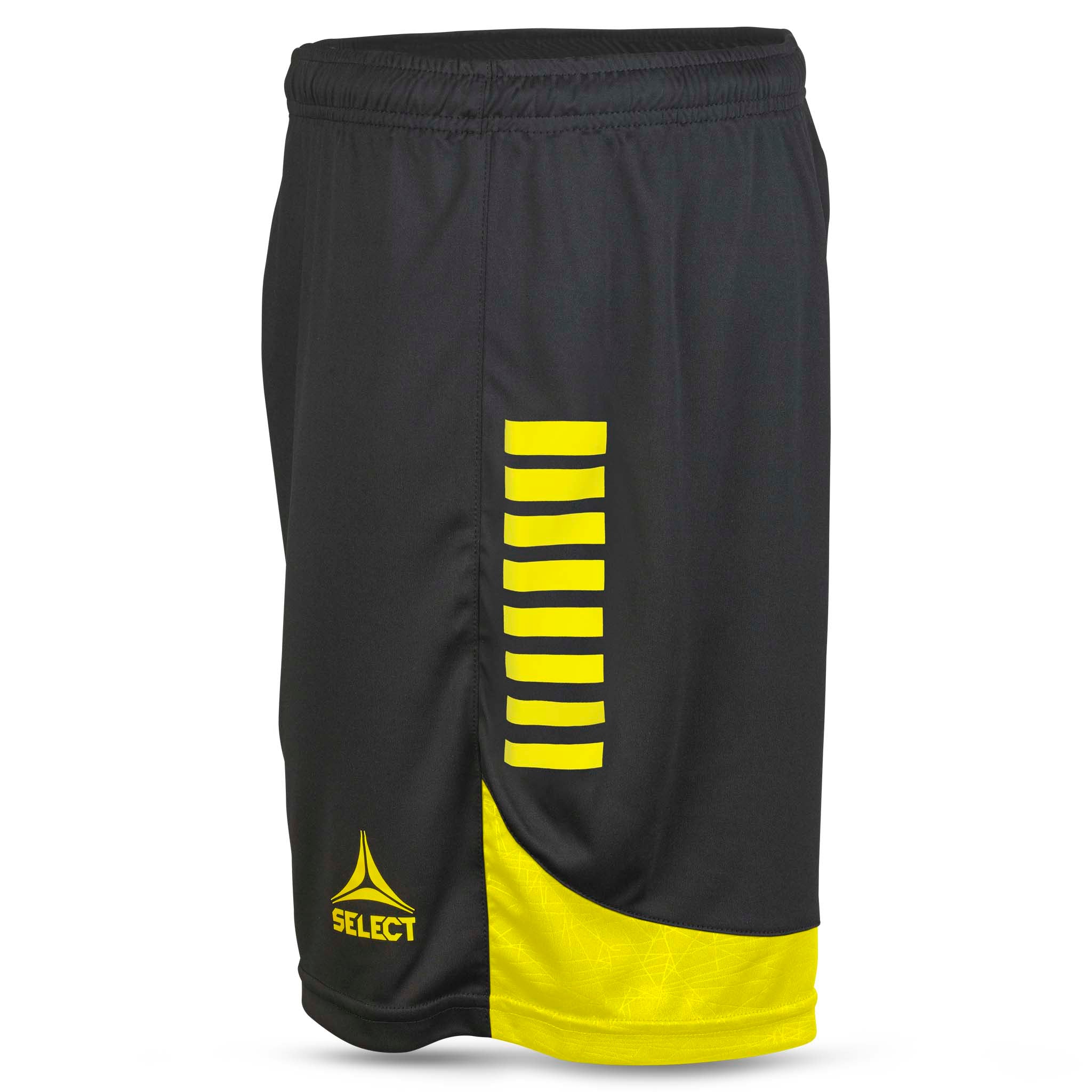 Player shorts Spain v25, Match & Training wear, svart med gula detaljer, sedd från vänster sida