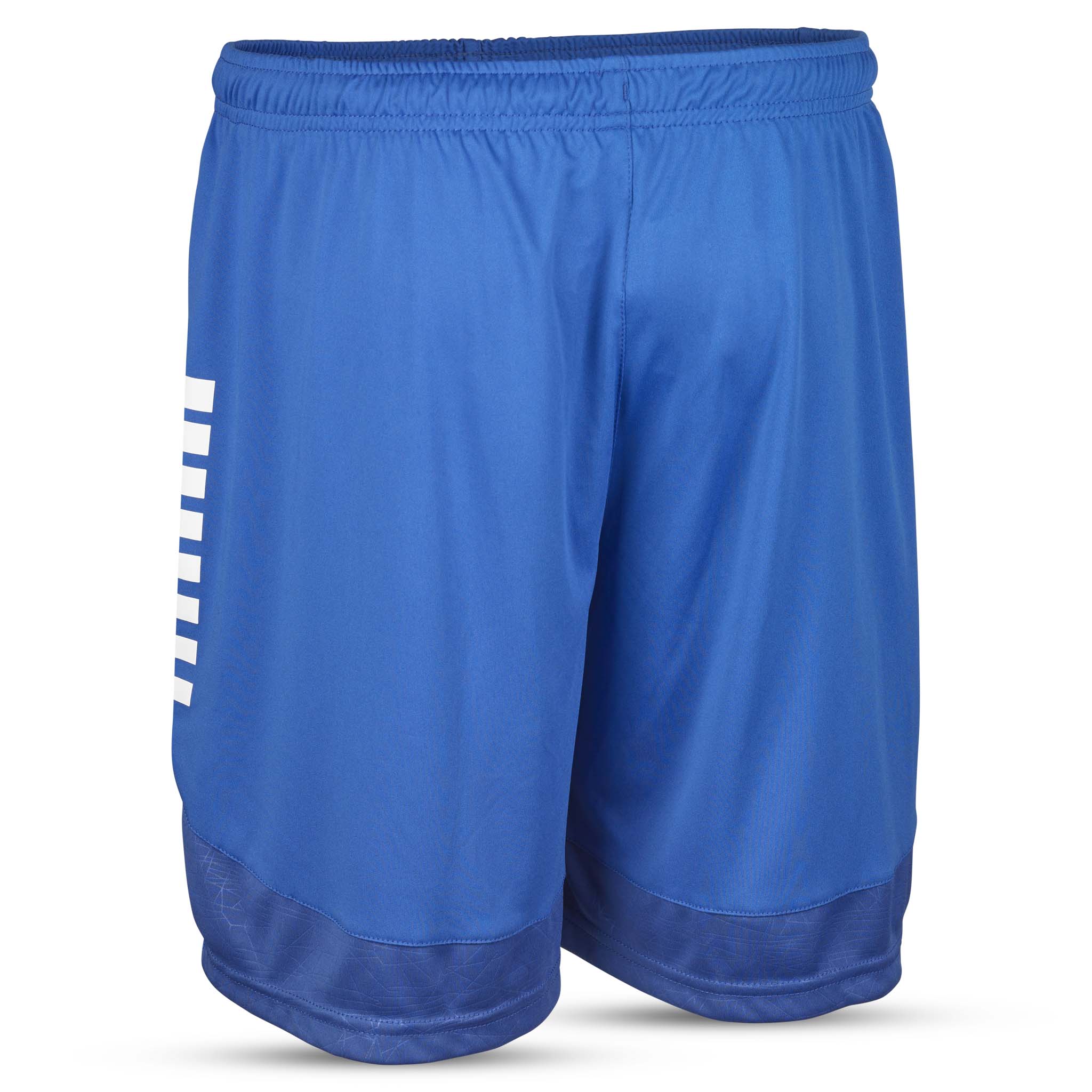 Blå Player shorts Spain v25 med vita ränder, Match & Training wear, sedd bakifrån.