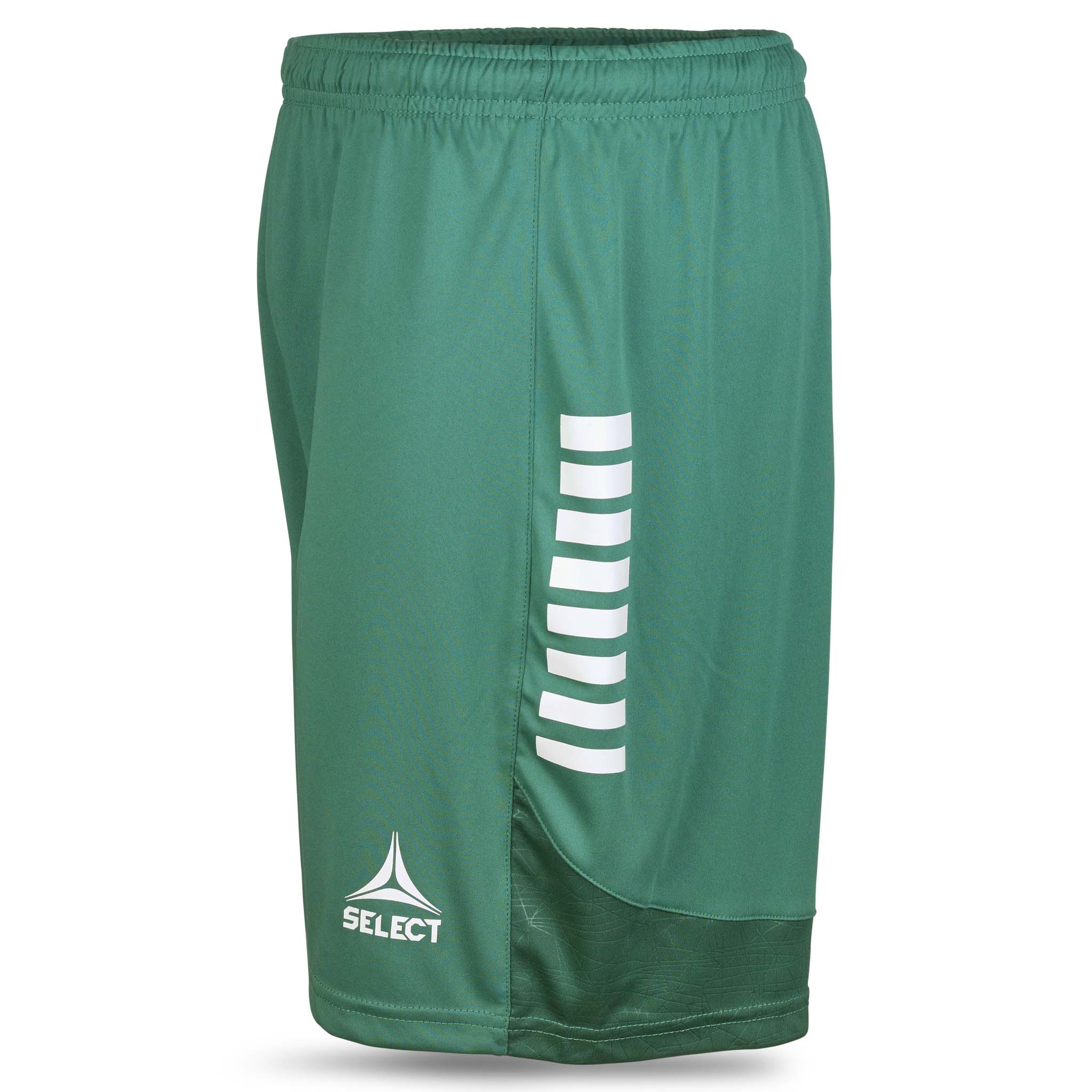 Gröna och vita Player shorts Spain v25, Match & Training wear, vänstervy med Select-logga.