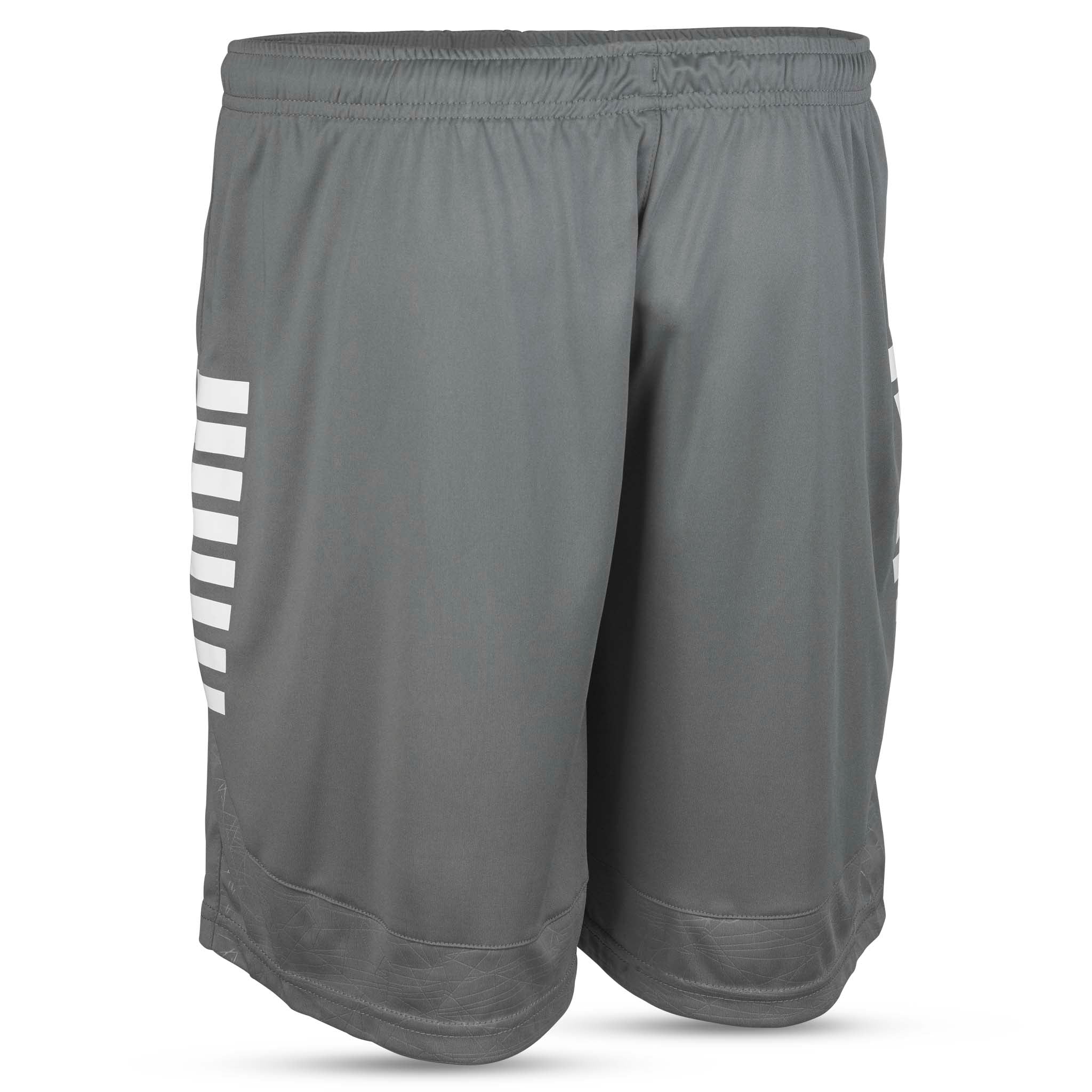Grå Player shorts Spain v25, vita ränder, baksida. Fotboll Match & Training kläder.