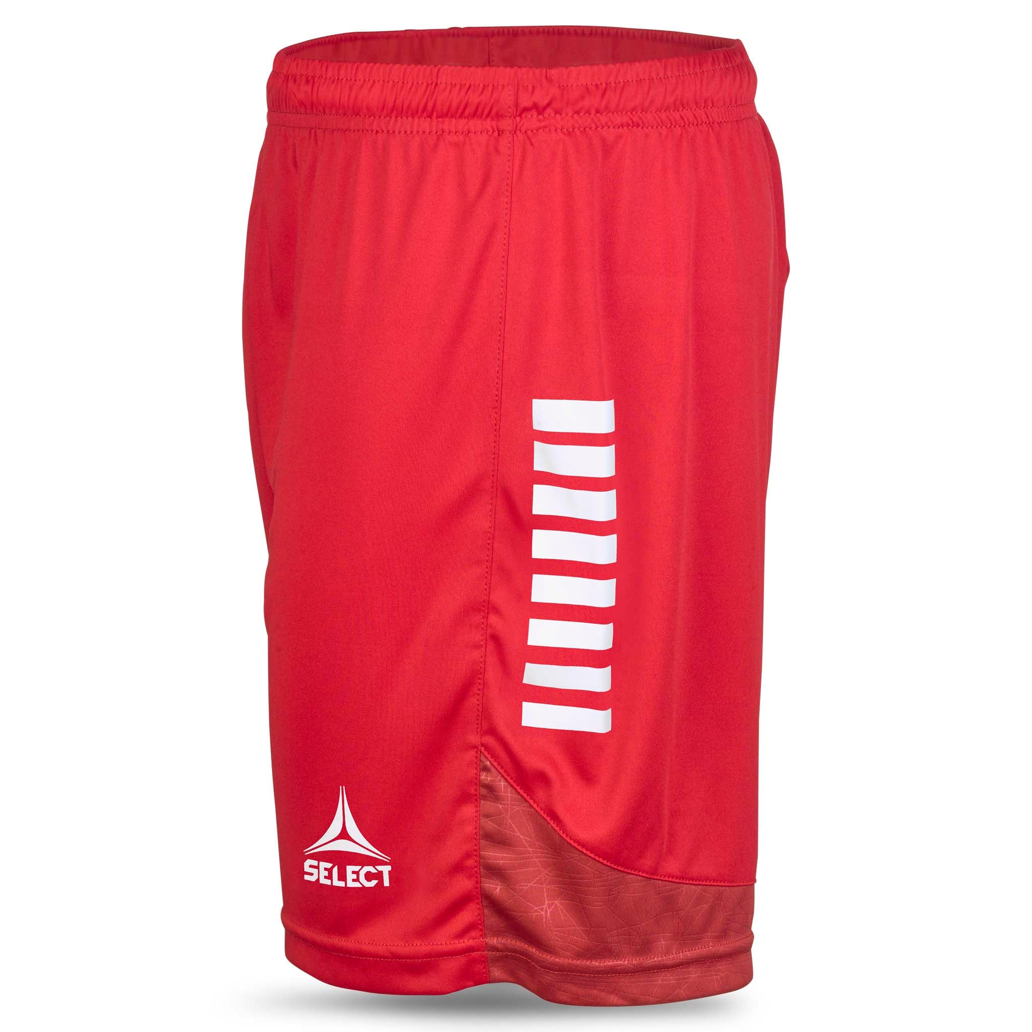 Röda Player shorts Spain v25, Match & Training wear, vita ränder och logga, sedd från vänster