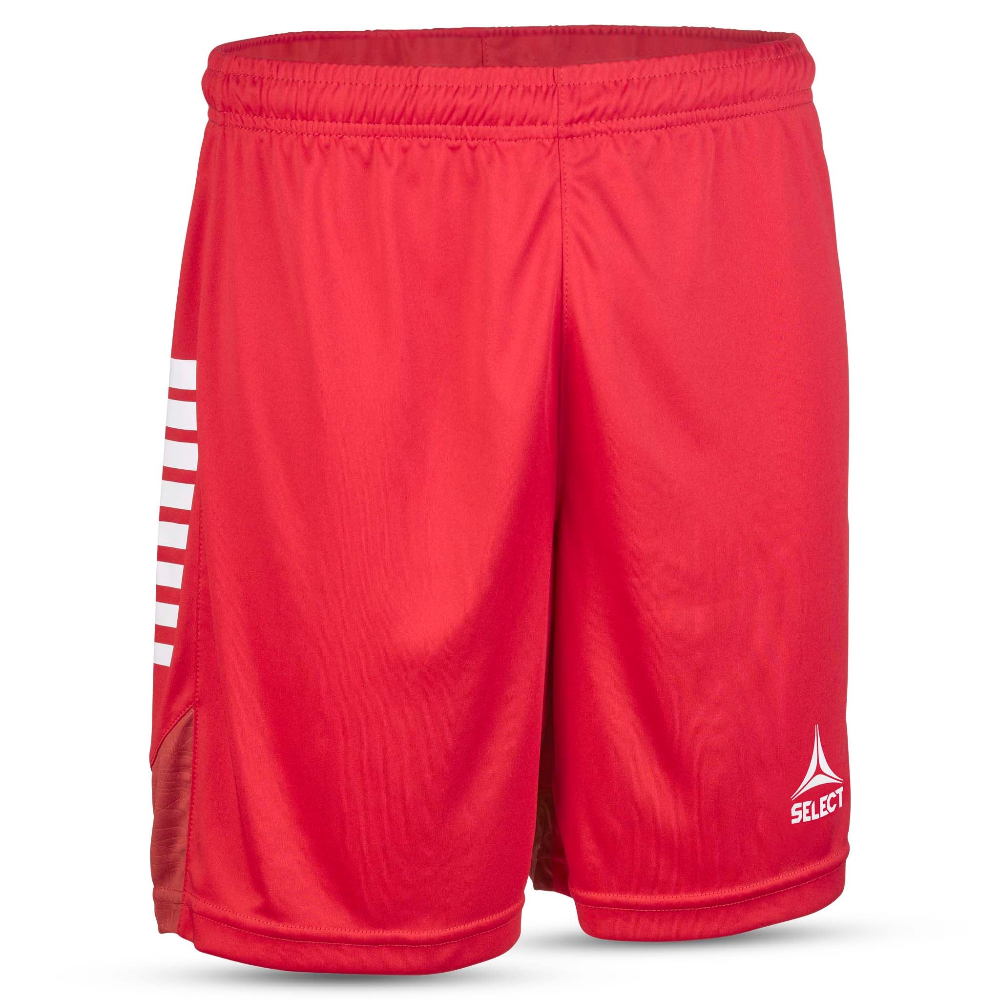 Framsida av röda Player shorts Spain v25 med vita ränder, Match- & träningskläder