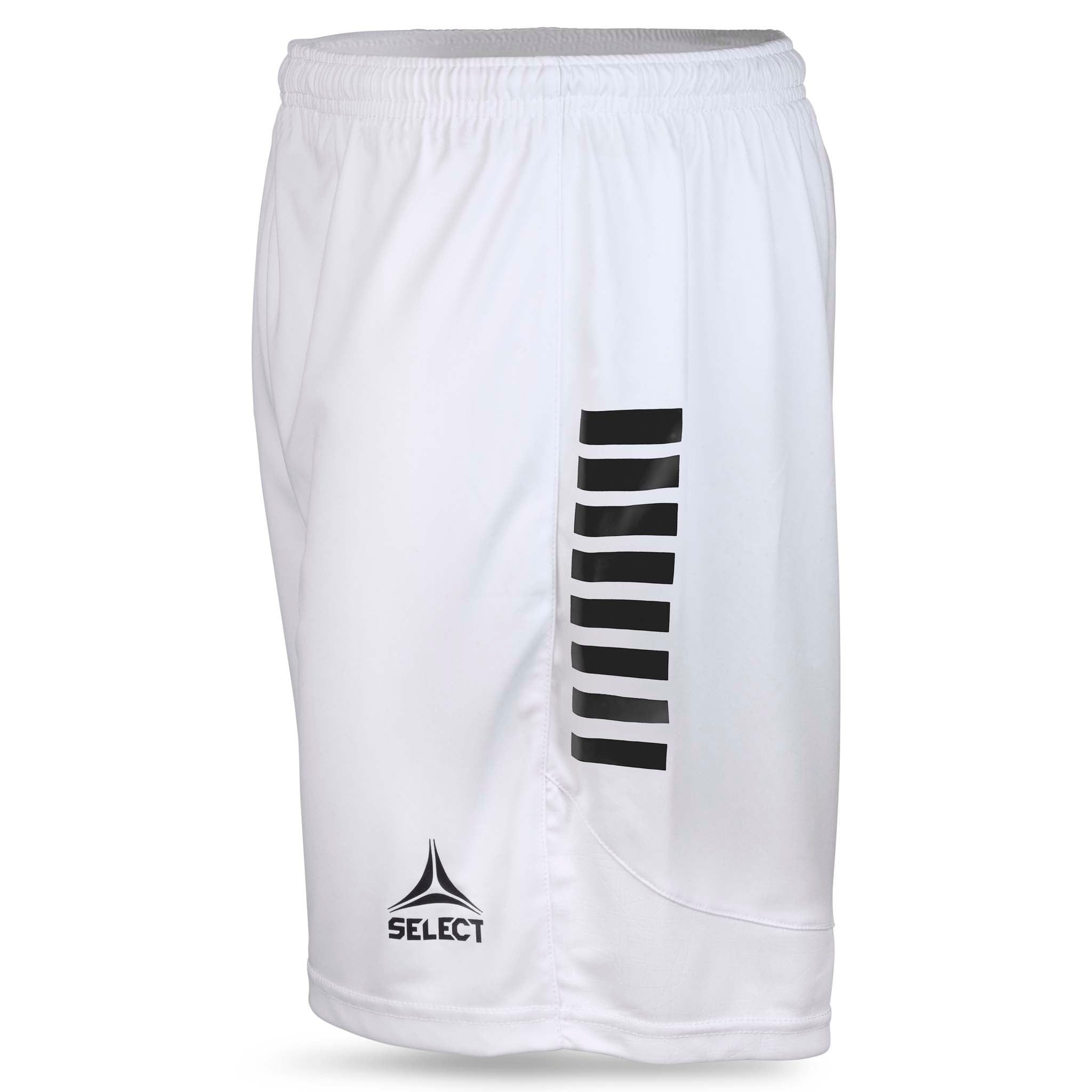 Vita Player shorts Spain v25 med svarta ränder och logga, Match & Training wear, vänster sidovy.