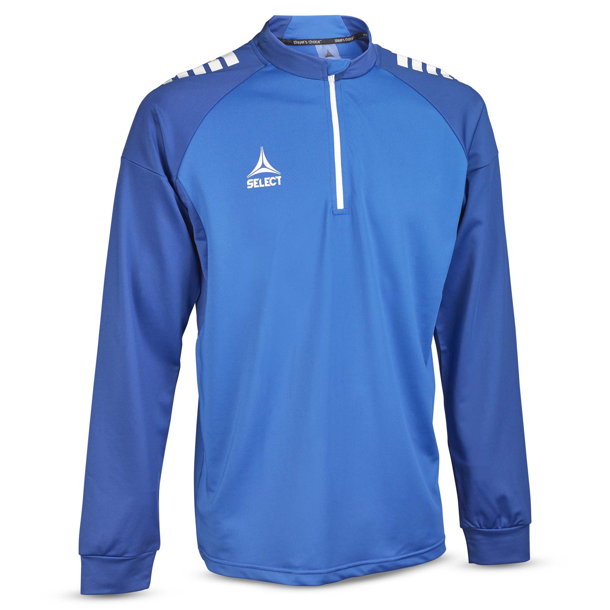 Blå och vit Training sweat 1/2 zip Spain v25, match- och träningskläder, sedd framifrån