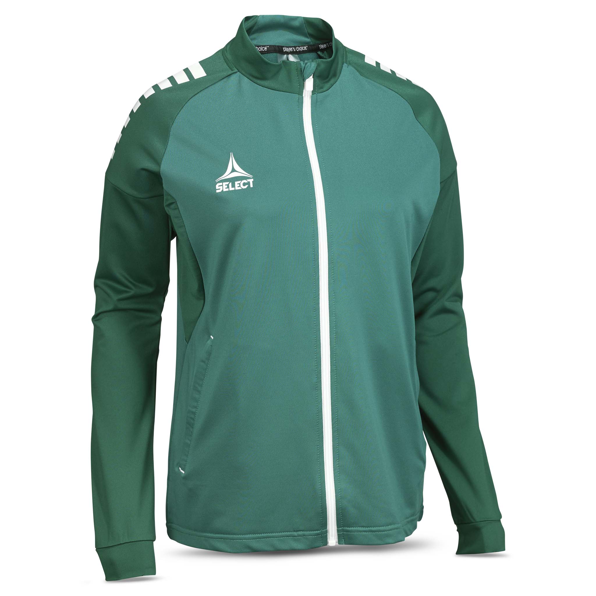 Framsida av grön och vit Training zip jacket Spain woman v25, fotboll Match & Training wear