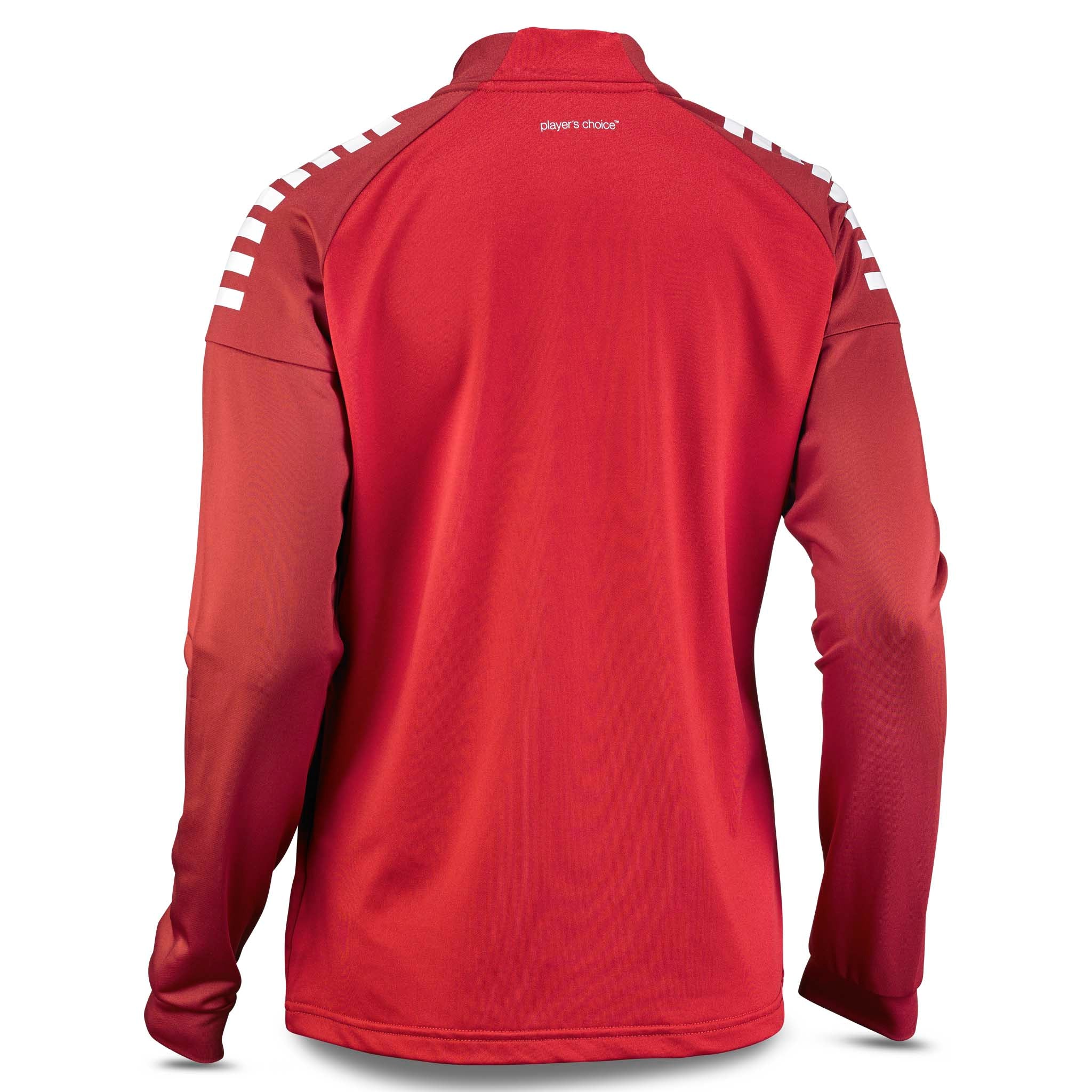 Baksida av röd Training zip jacket Spain woman v25, Match & Training wear, med vita axeldetaljer.