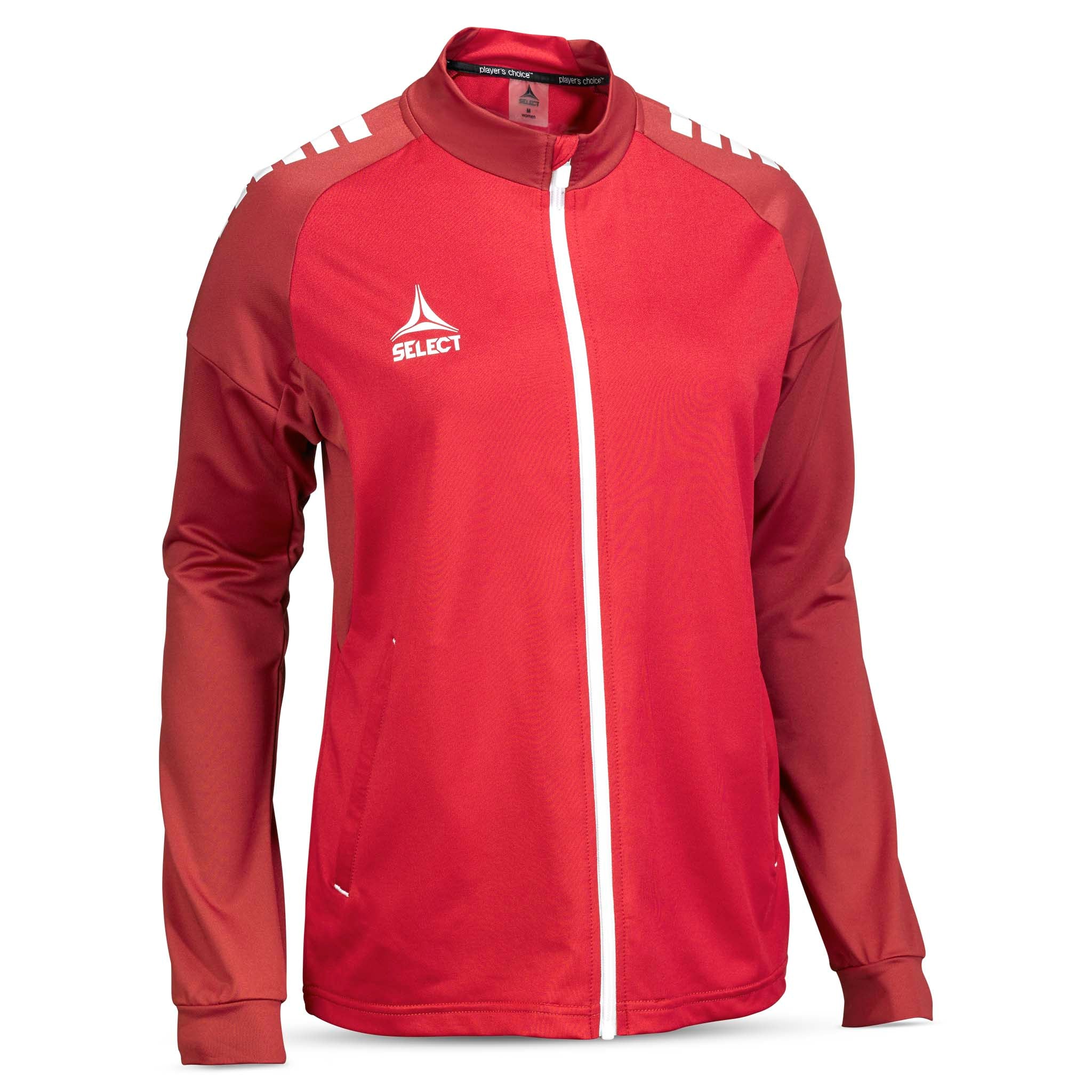 Framifrån av röd och vit Training zip jacket Spain woman v25, fotboll Match & Training wear