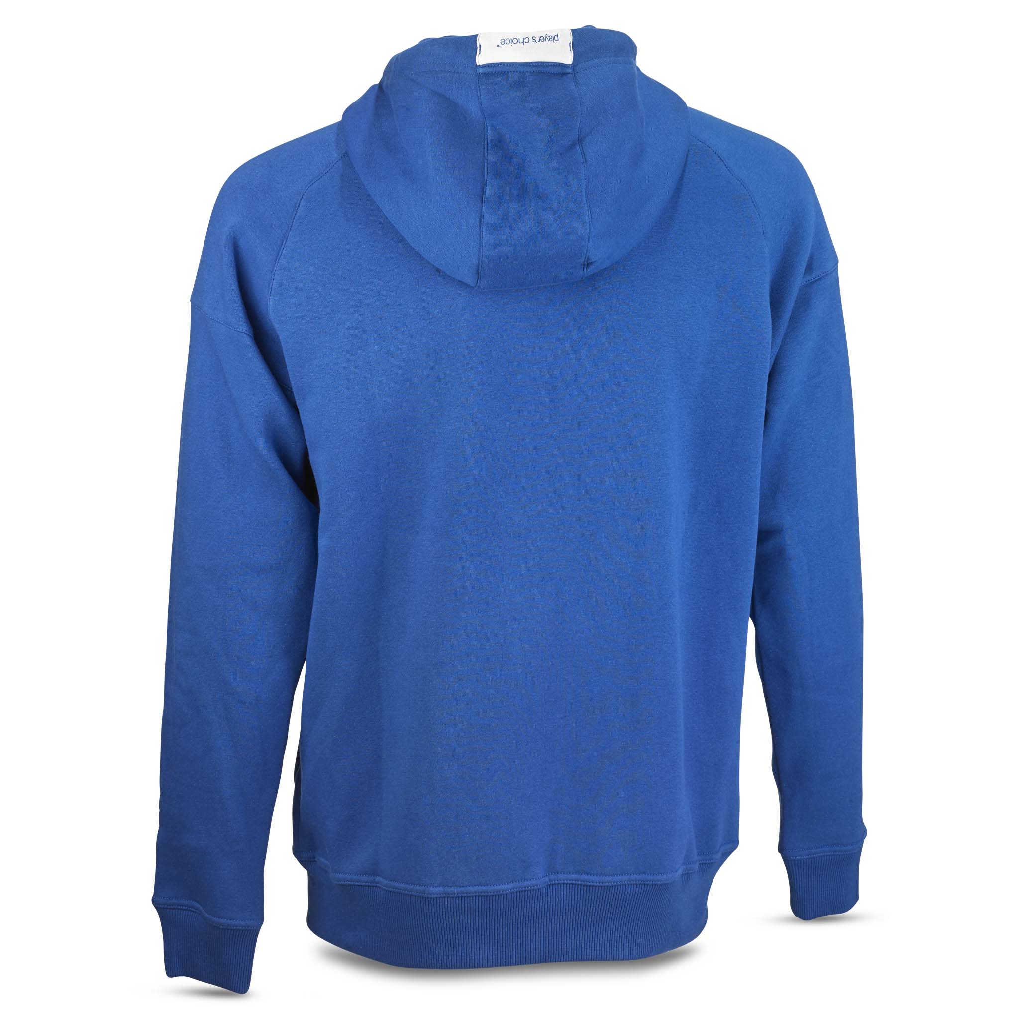 Blå Zip hoodie Oxford v25 fritidskläder, baksida med huva.