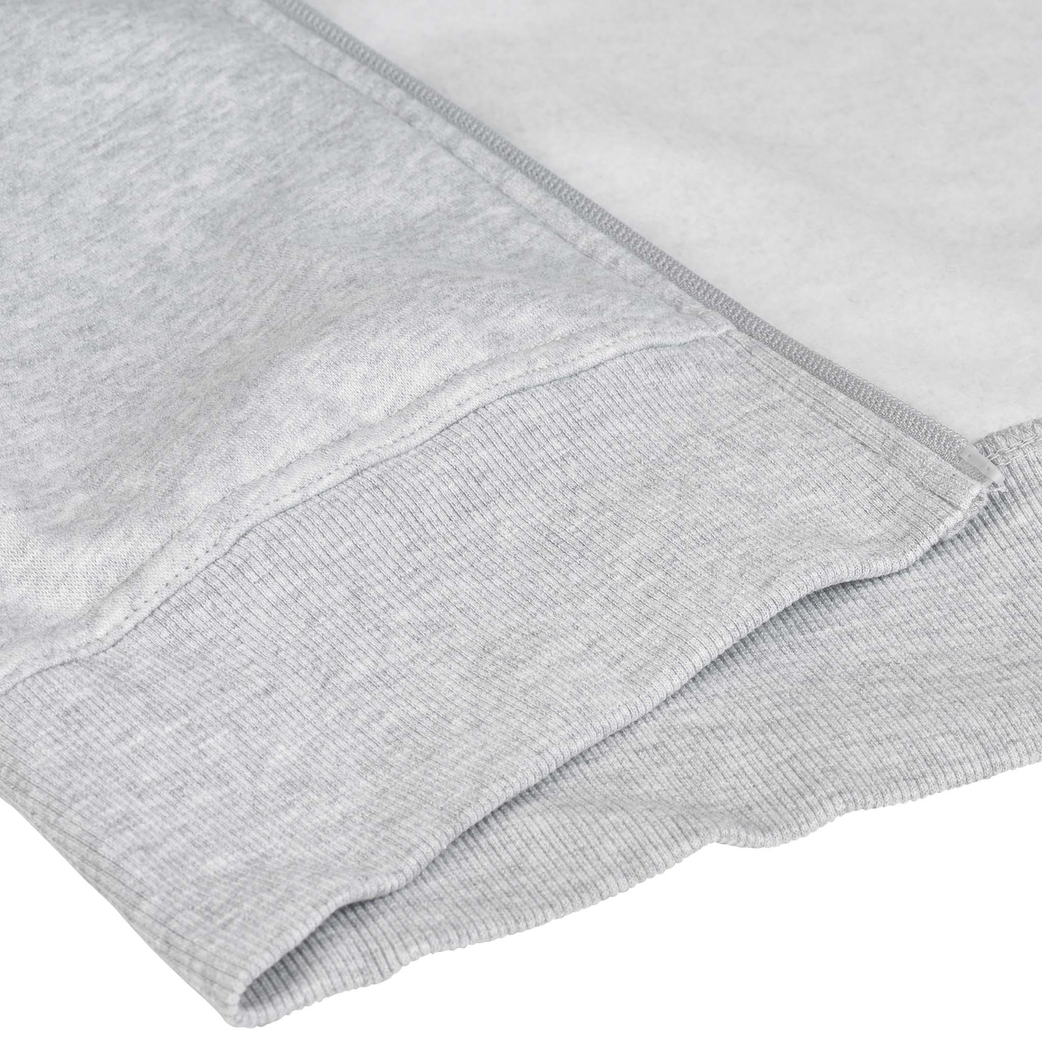 Närbild av grå Zip hoodie Oxford v25 fritidskläder med ribbkant och fickdetalj