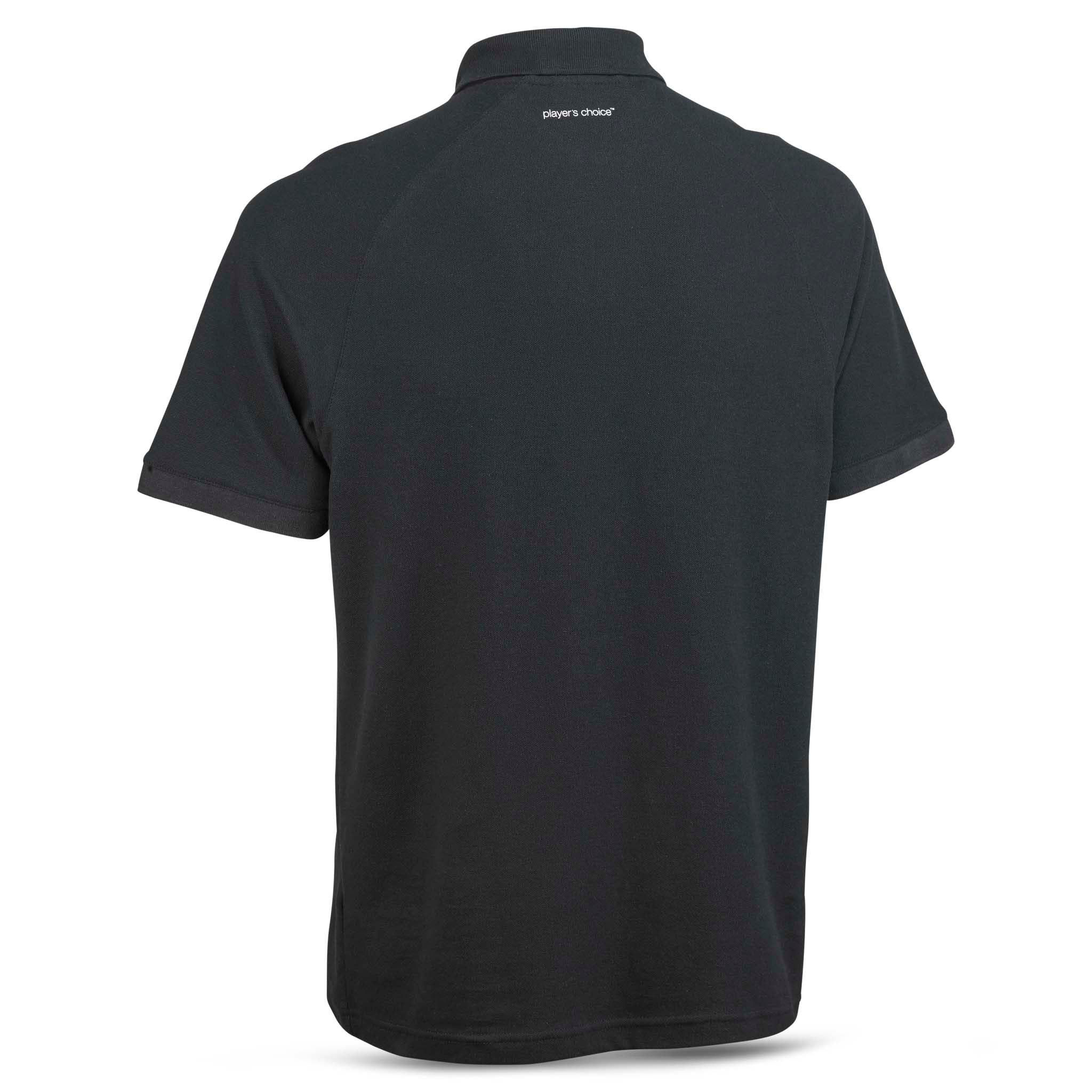 Svart Polo t-shirt Oxford v25, fritidskläder, sedd bakifrån med krage och korta ärmar.
