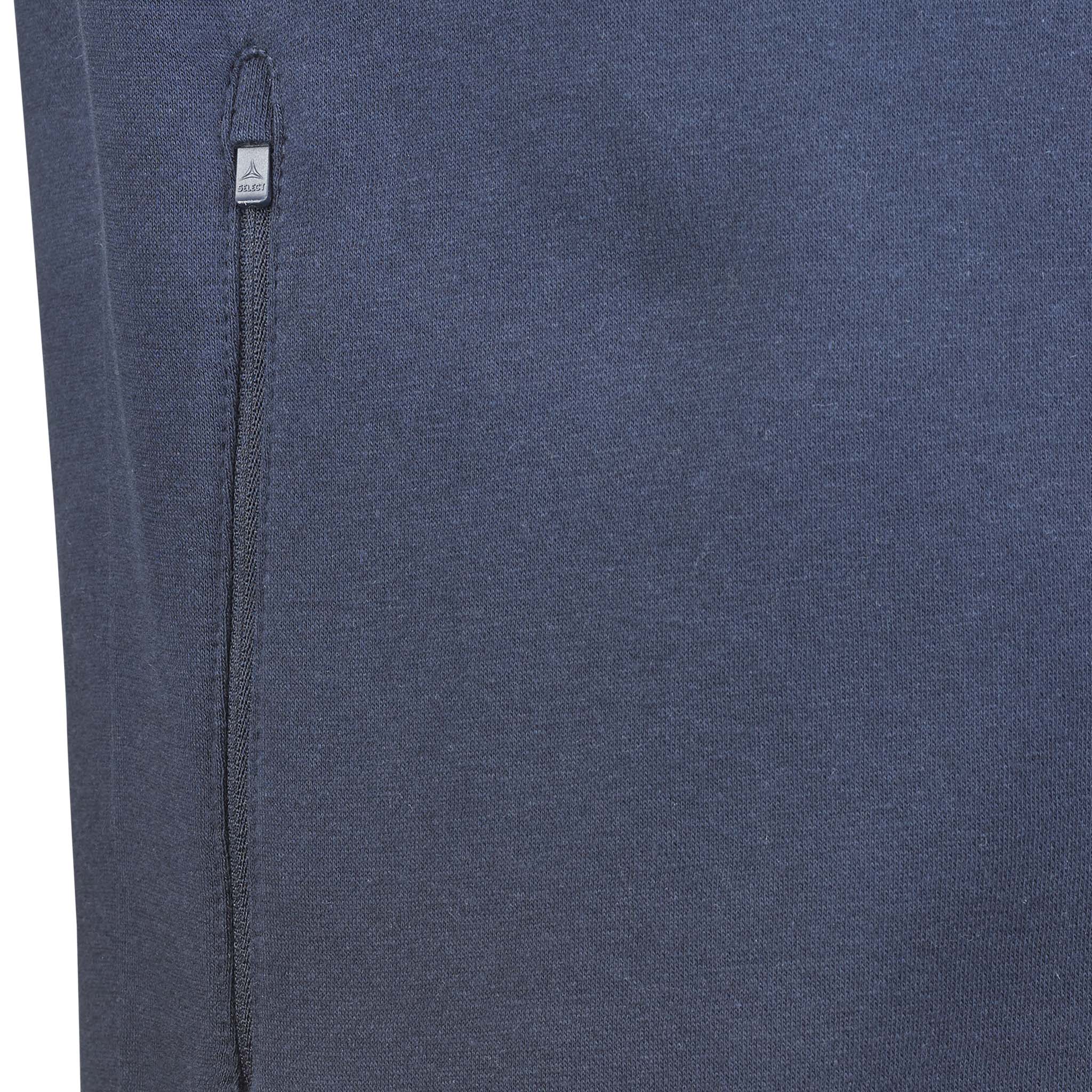 Närbild av marinblå Zip jacket Oxford v25 fritidskläder, visar dragkedjedetalj och tygstruktur