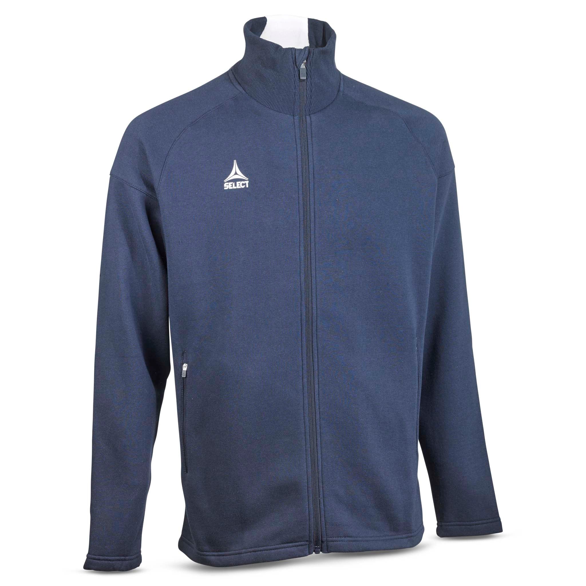 Marinblå Zip jacket Oxford v25, fritidskläder, framifrån med dragkedja i full längd och vit logga.