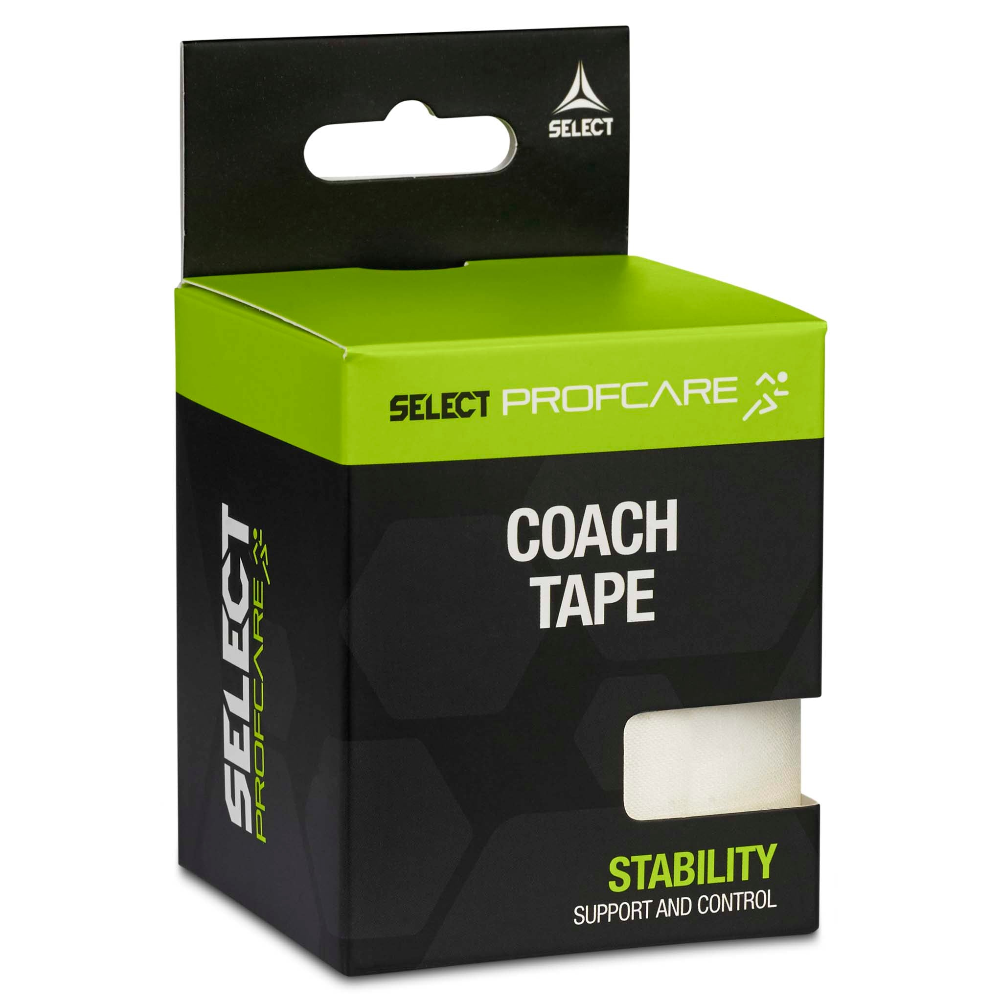 Coach sportstape 2-pack, Sports care. Grön och svart ask, vit tejp, vänster sida av förpackningen.