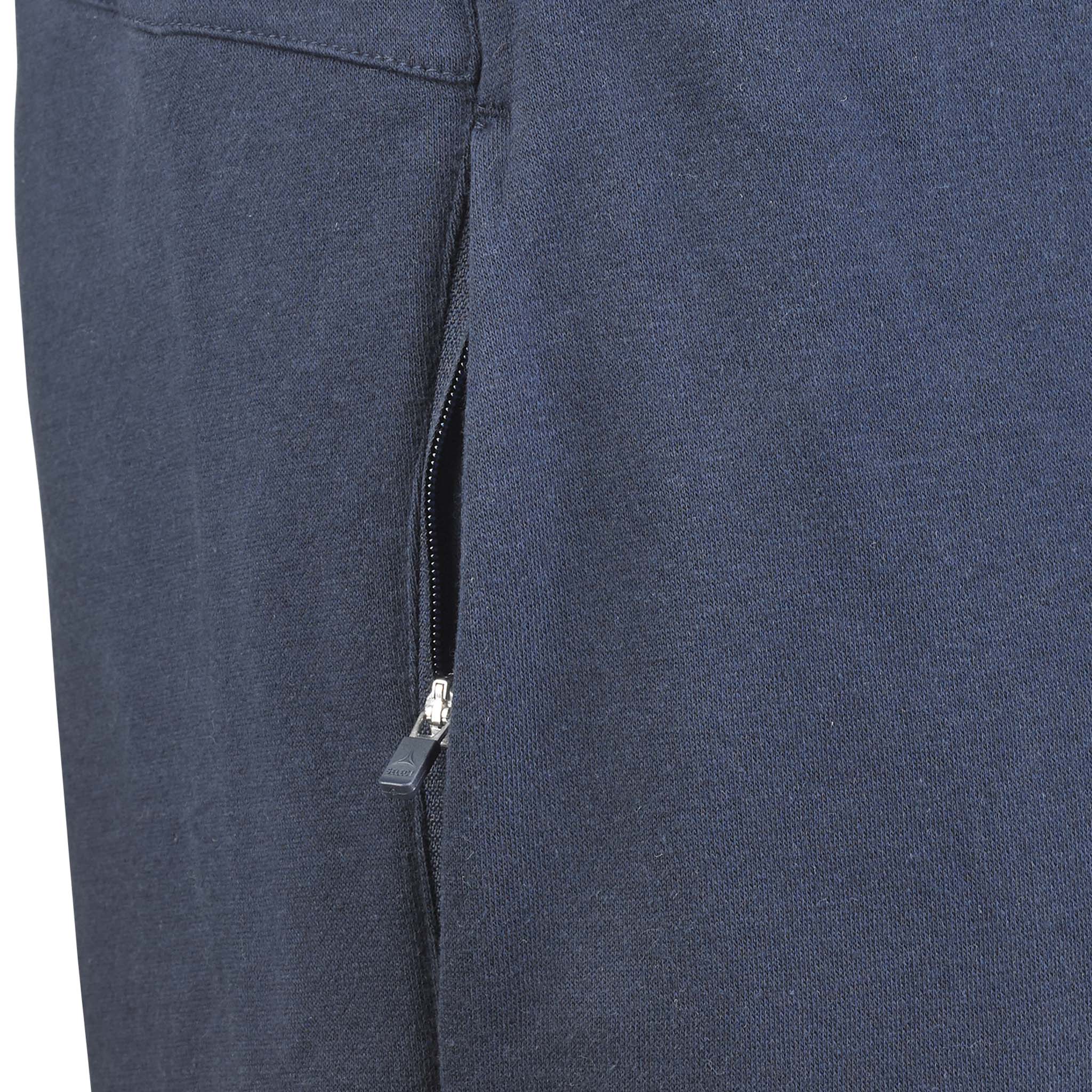 Närbild av marinblå Sweat shorts Oxford women v25 fritidskläder med detalj av sidficka med dragkedja.