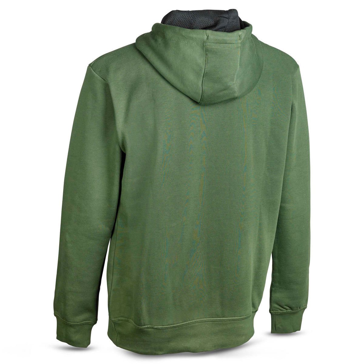 Grön Hoodie Basic Select v24 fritidskläder, sedd bakifrån med mörkt huvfoder.