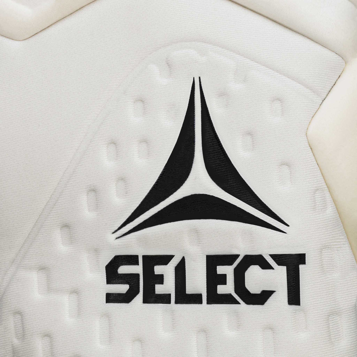 Nærbilled af hvide 88 Pro Grip v26 målmandshandsker med struktureret håndflade og sort Select-logo.