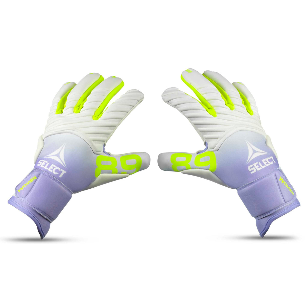 GK Gloves 89 Women v26 målmandshandsker, forside, i hvid, lilla og neongul