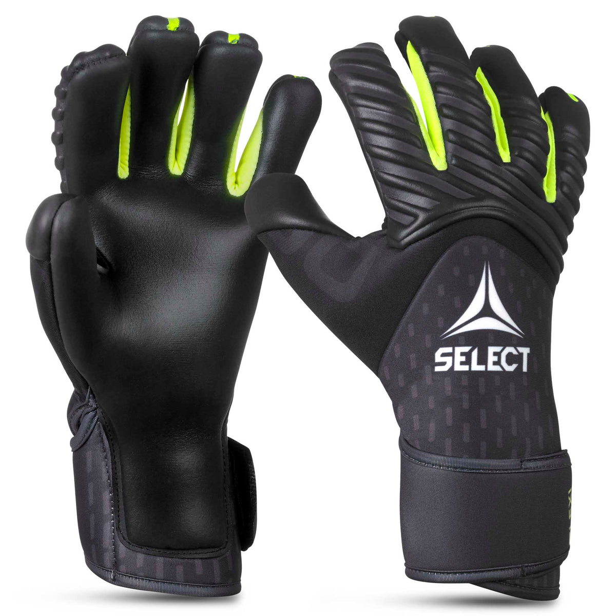 GK gloves 90 Kids v26 målmandshandsker i sort med gule detaljer, forside