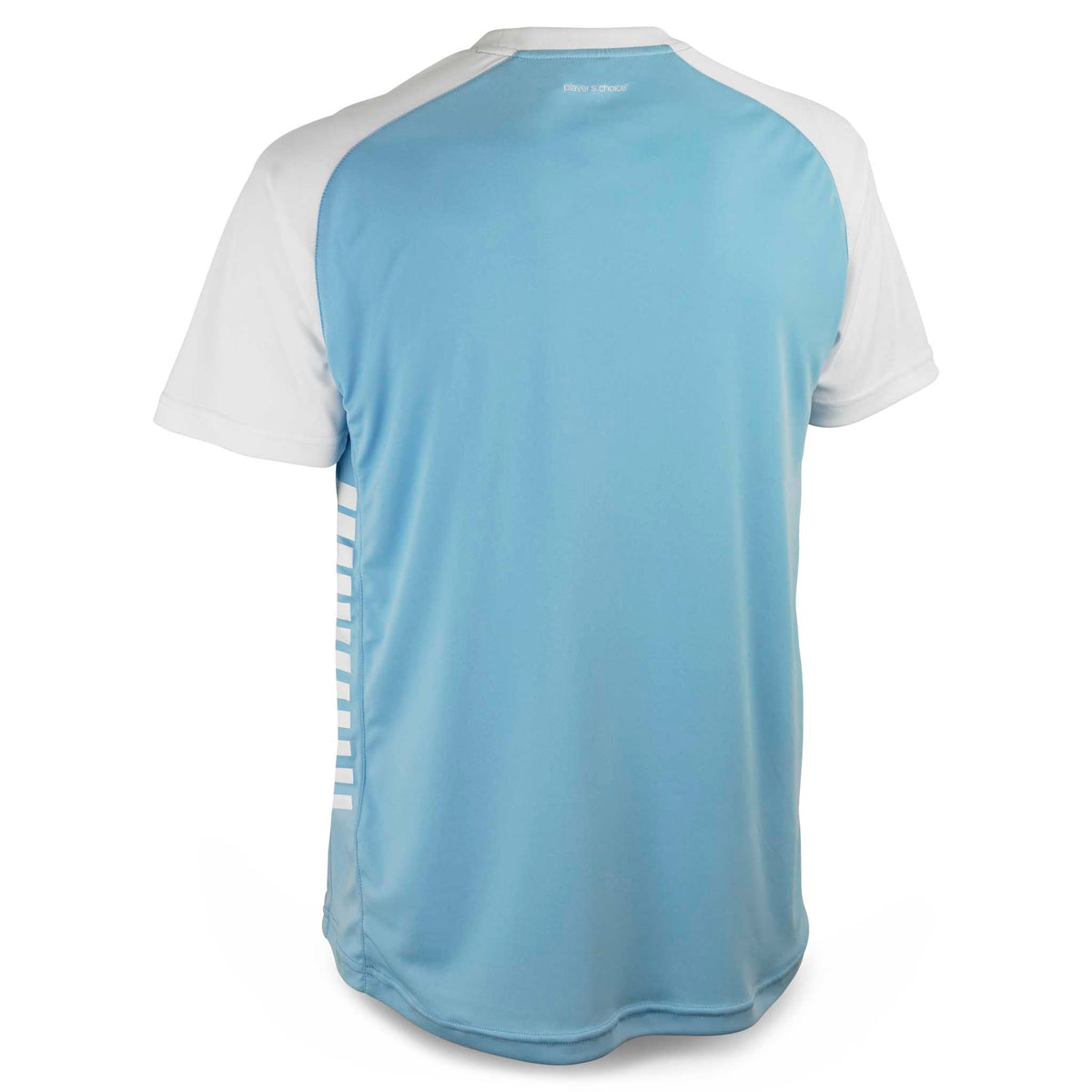 Bagside af lyseblå og hvid Player shirt S/S Pisa X, fodbold Match & Training wear.