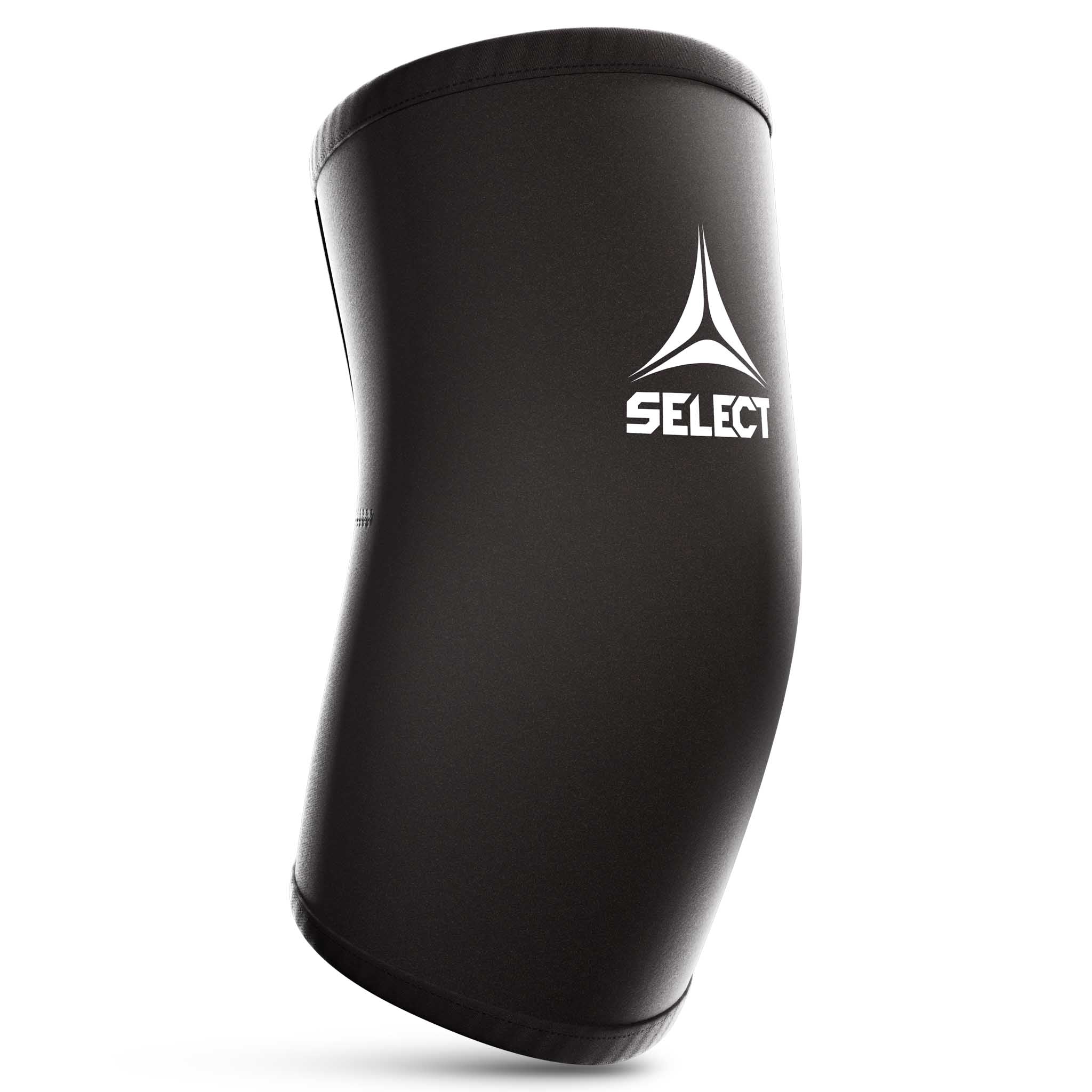 Framsida av svart Elbow Support sportstöd med vit Select-logga.