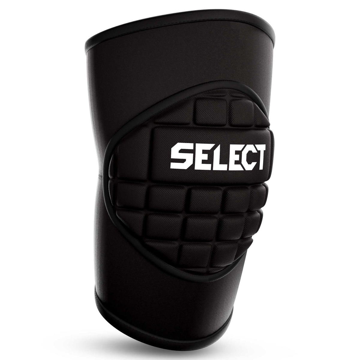Forside af sort Knee Protection 1 sportsstøtte med hvidt Select-logo og polstret front
