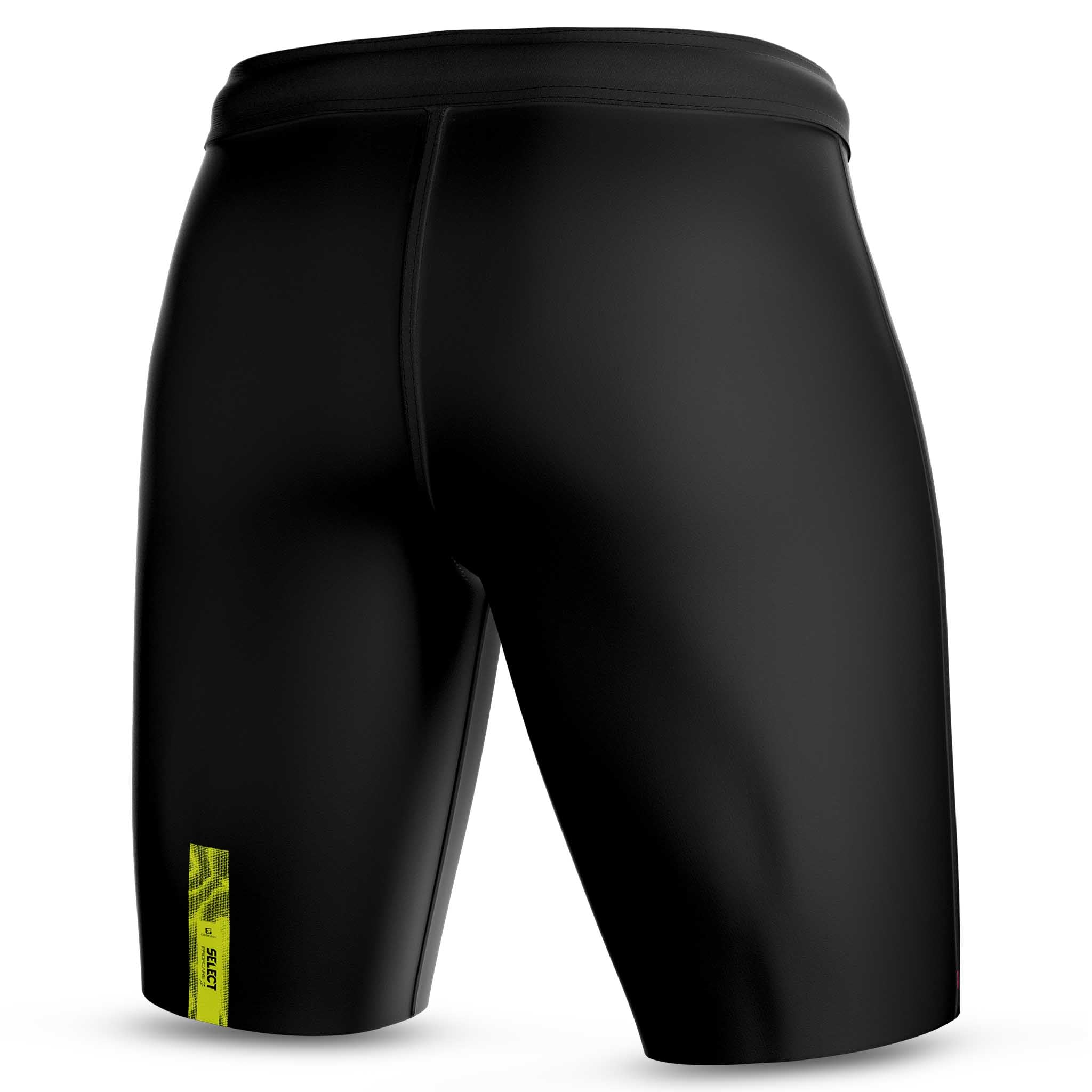 Sorte Thermal Shorts med gul detalje, sports support, set bagfra