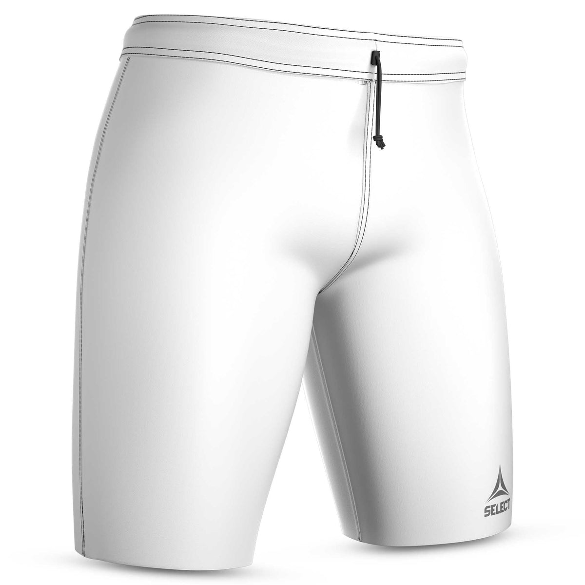 Vita Thermal Shorts, sportstöd, framsida med dragsko och logotyp.