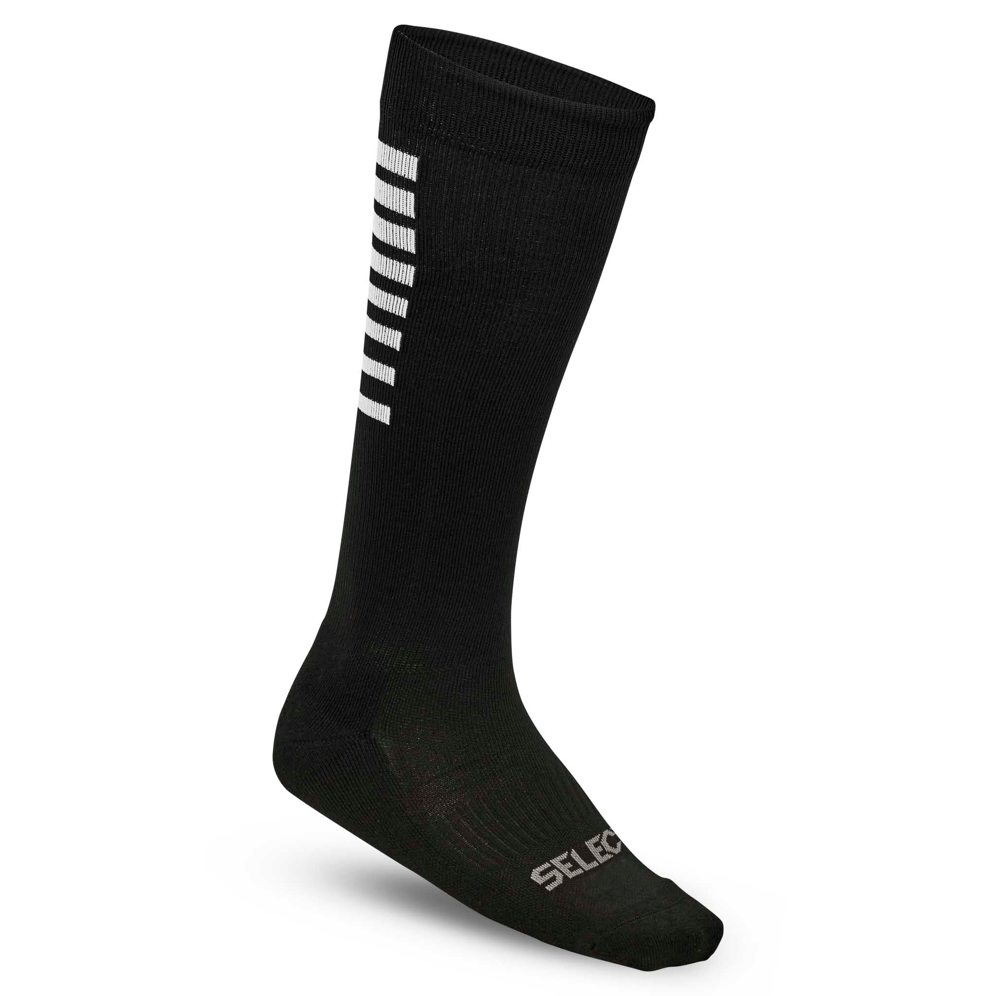 Sort Sports sock Long v25, Match & Training wear, forside med hvid stribedetalje.