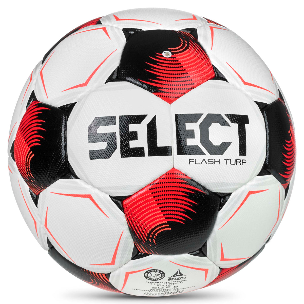 Flash Turf v26 fotboll, baksida, vit med röd och svart design