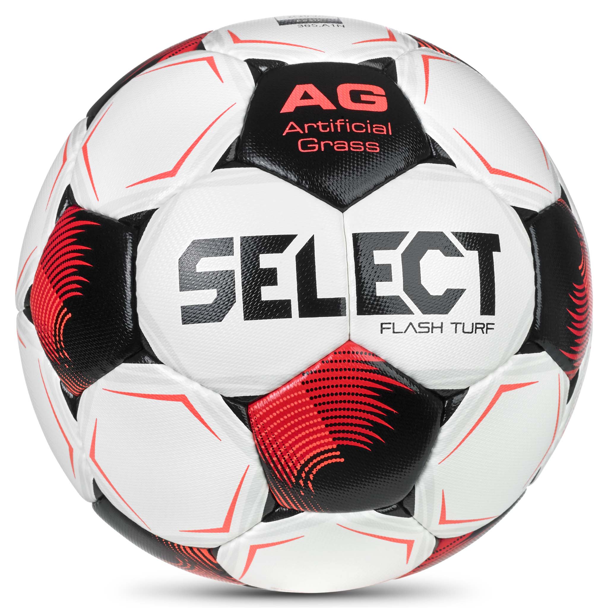 Flash Turf v26 fodbold i hvid, rød og sort, set forfra
