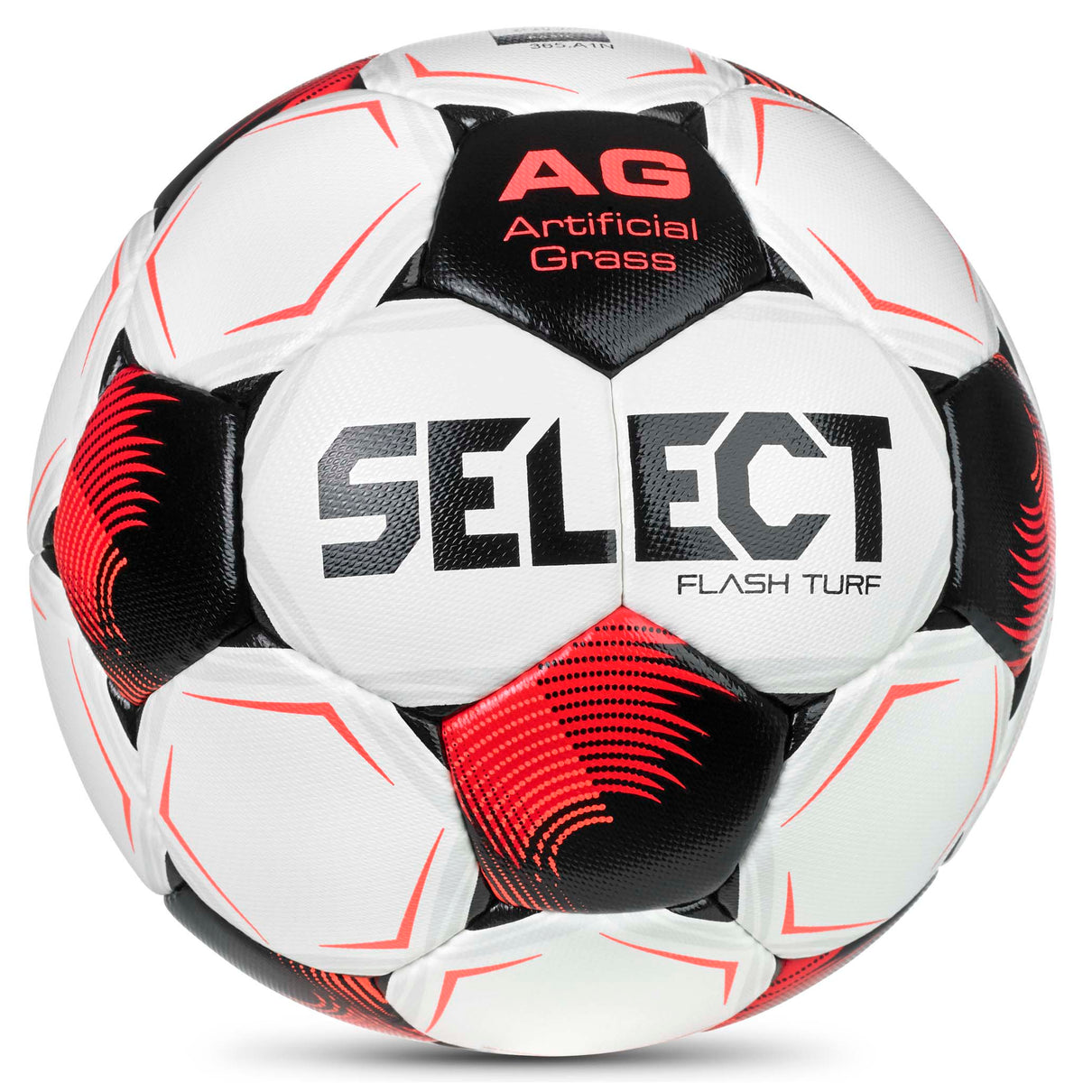 Flash Turf v26 fotboll i vitt, rött och svart, sedd framifrån #färg_vit/röd