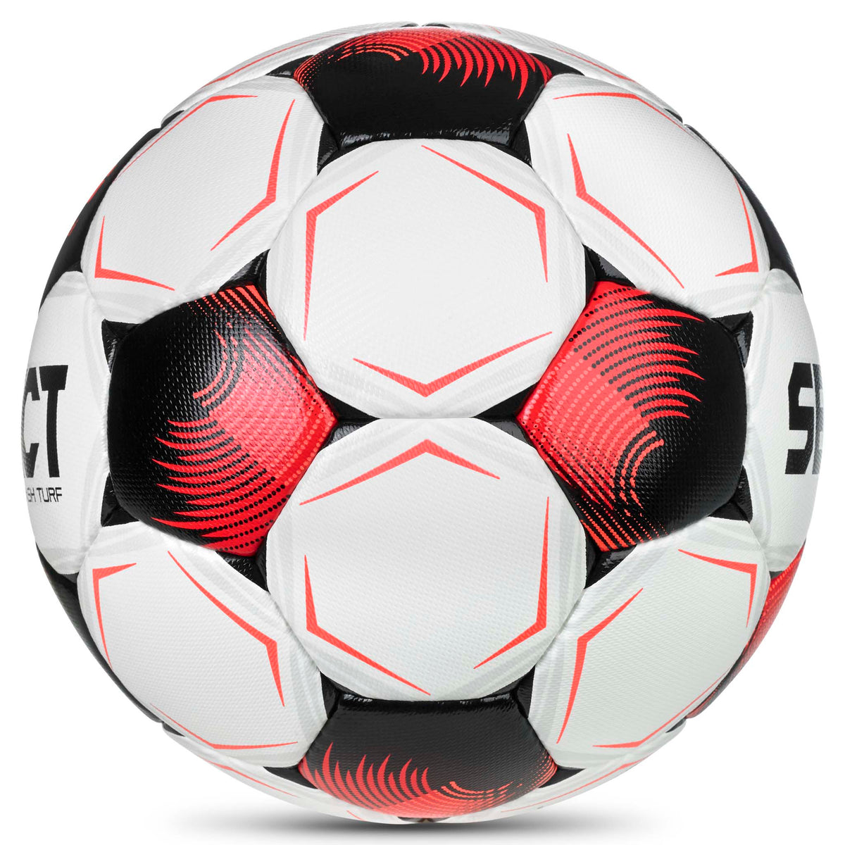 Flash Turf v26 fotboll i vitt, rött och svart, sedd från höger