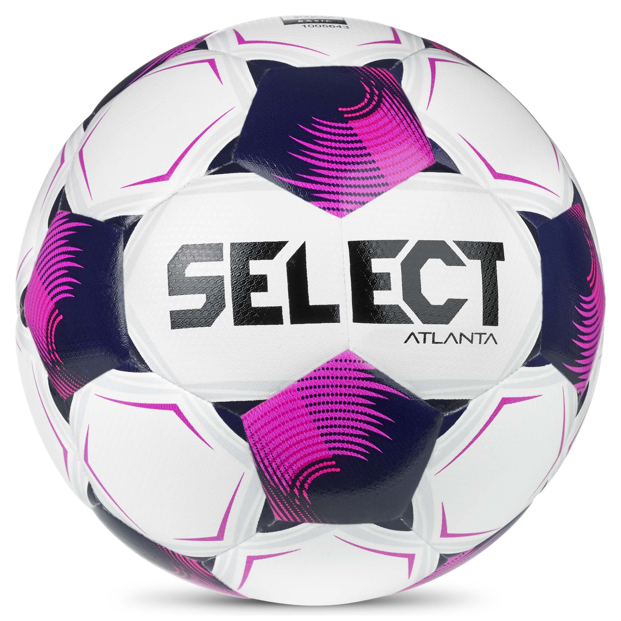 Atlanta v26 fodbold, forside, hvid med pink og marineblå paneler og Select-logo