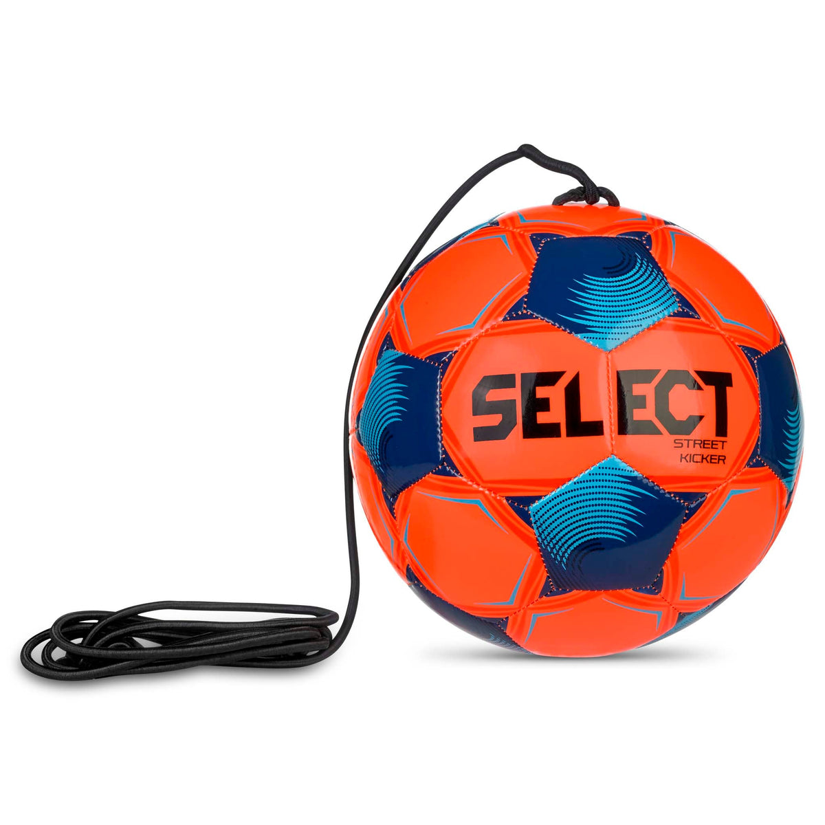 Street Kicker v26 fotboll, framsida, orange och blå med svart elastiksnöre