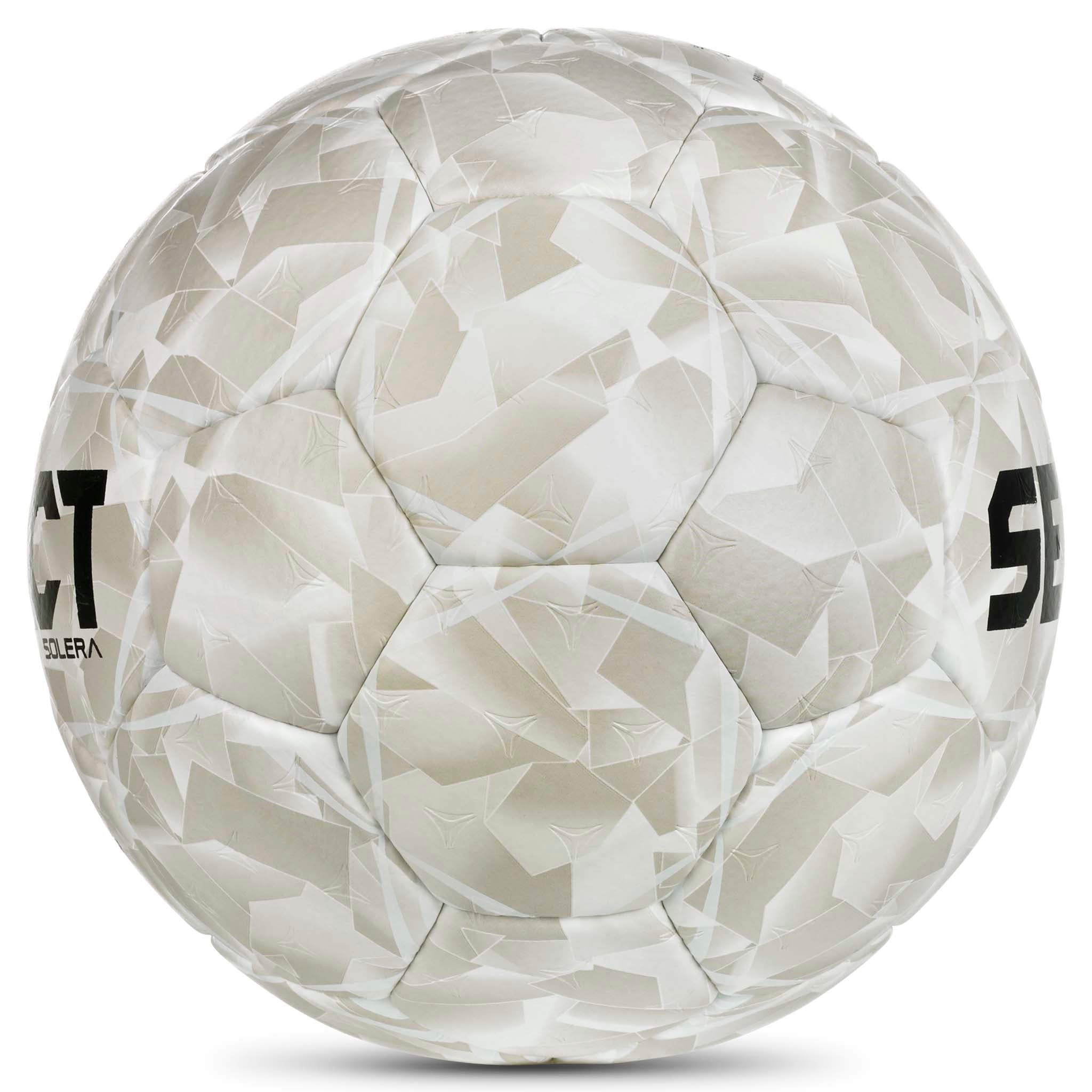 Vit Solera v26 handboll med grått geometriskt mönster, sedd från höger sida