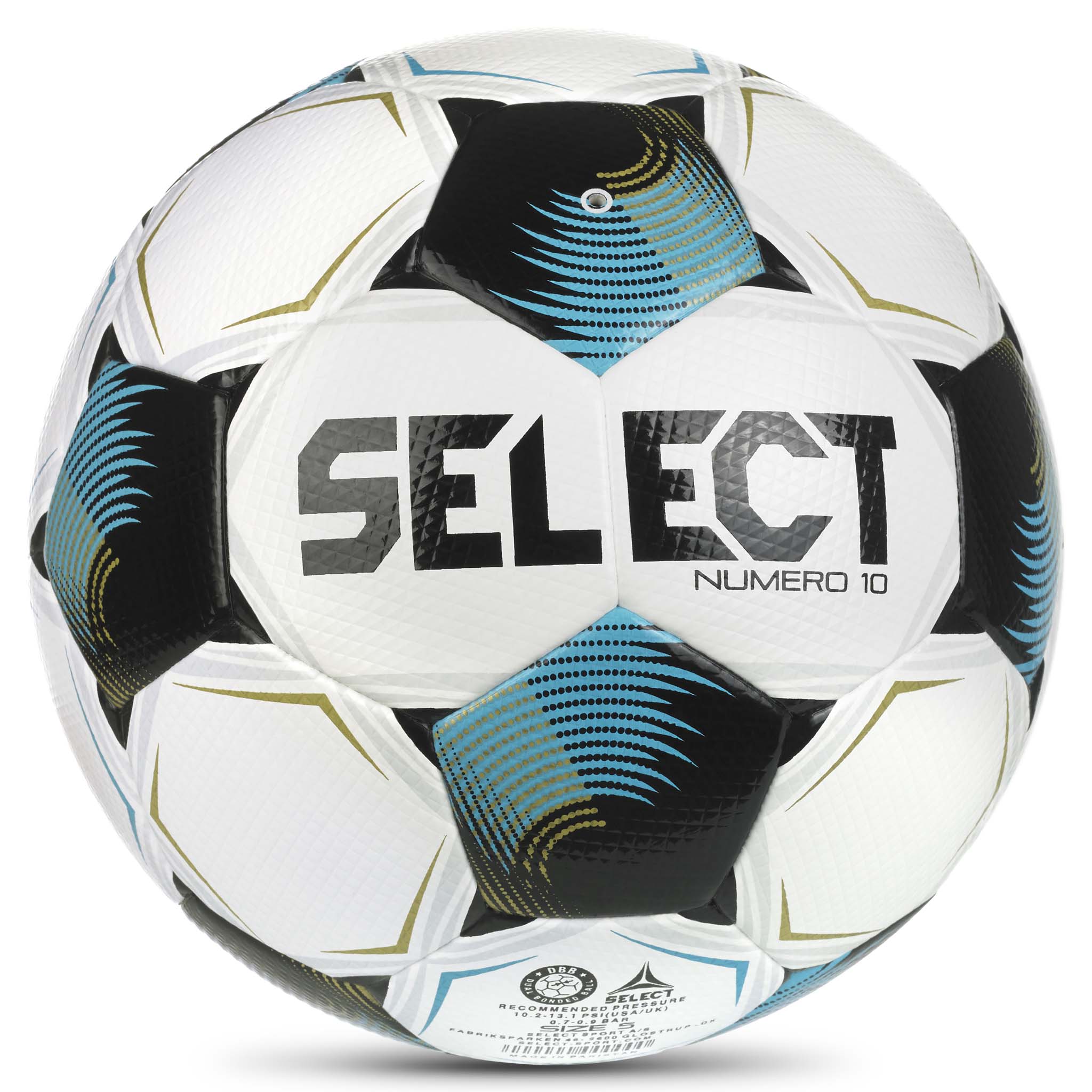 Numero 10 v26 fotboll, baksida, i vitt, blått och svart