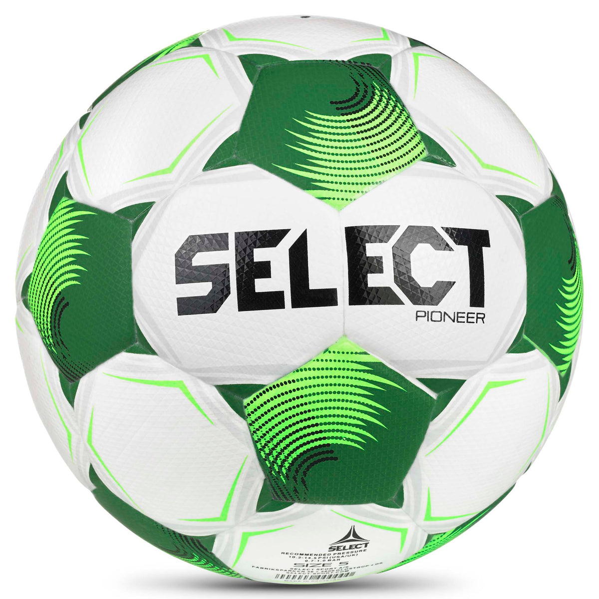 Pioneer v26 fotboll i vitt och grönt, sedd bakifrån