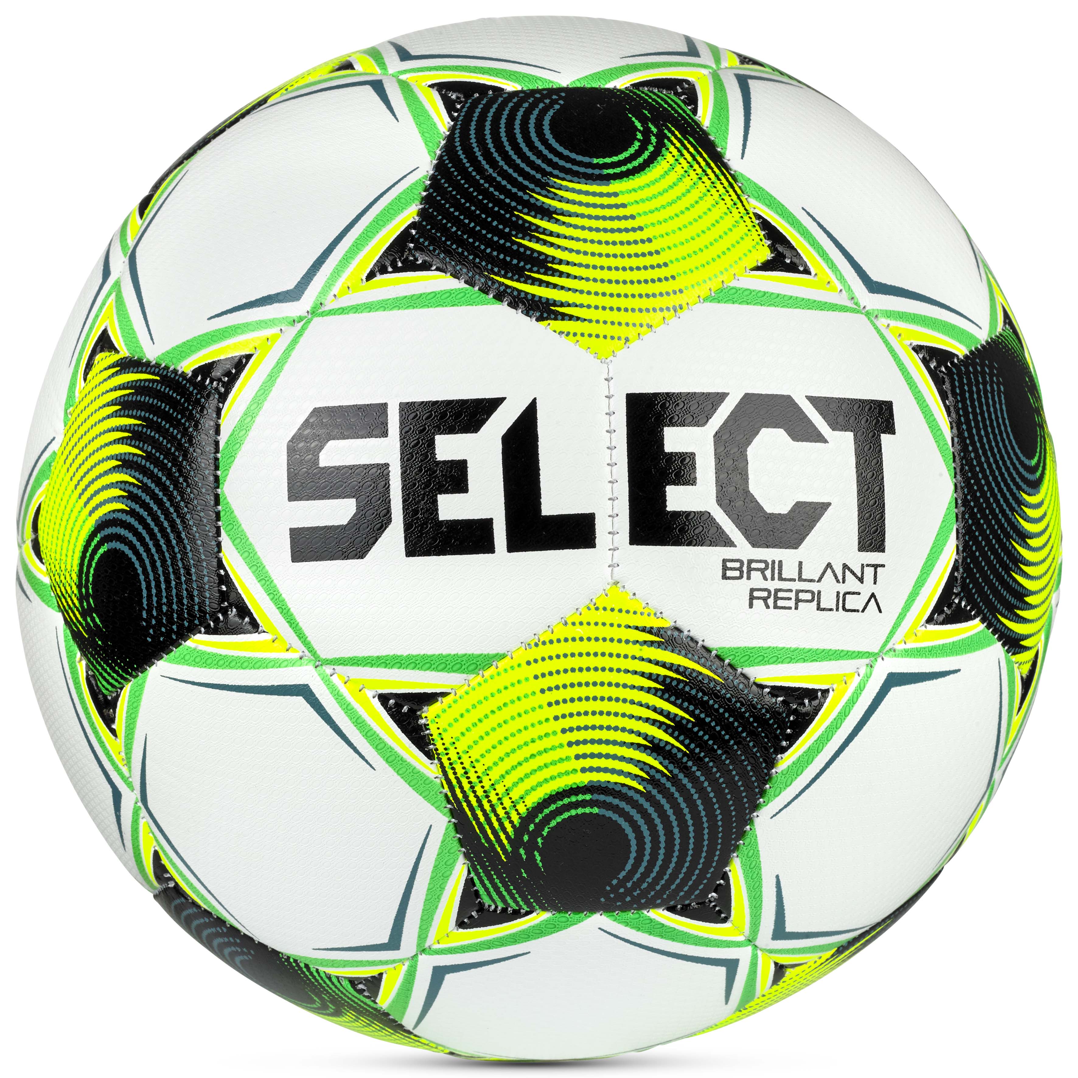 Framsida av vit, grön, gul och svart Brillant Replica 3F Superliga v26 fotboll