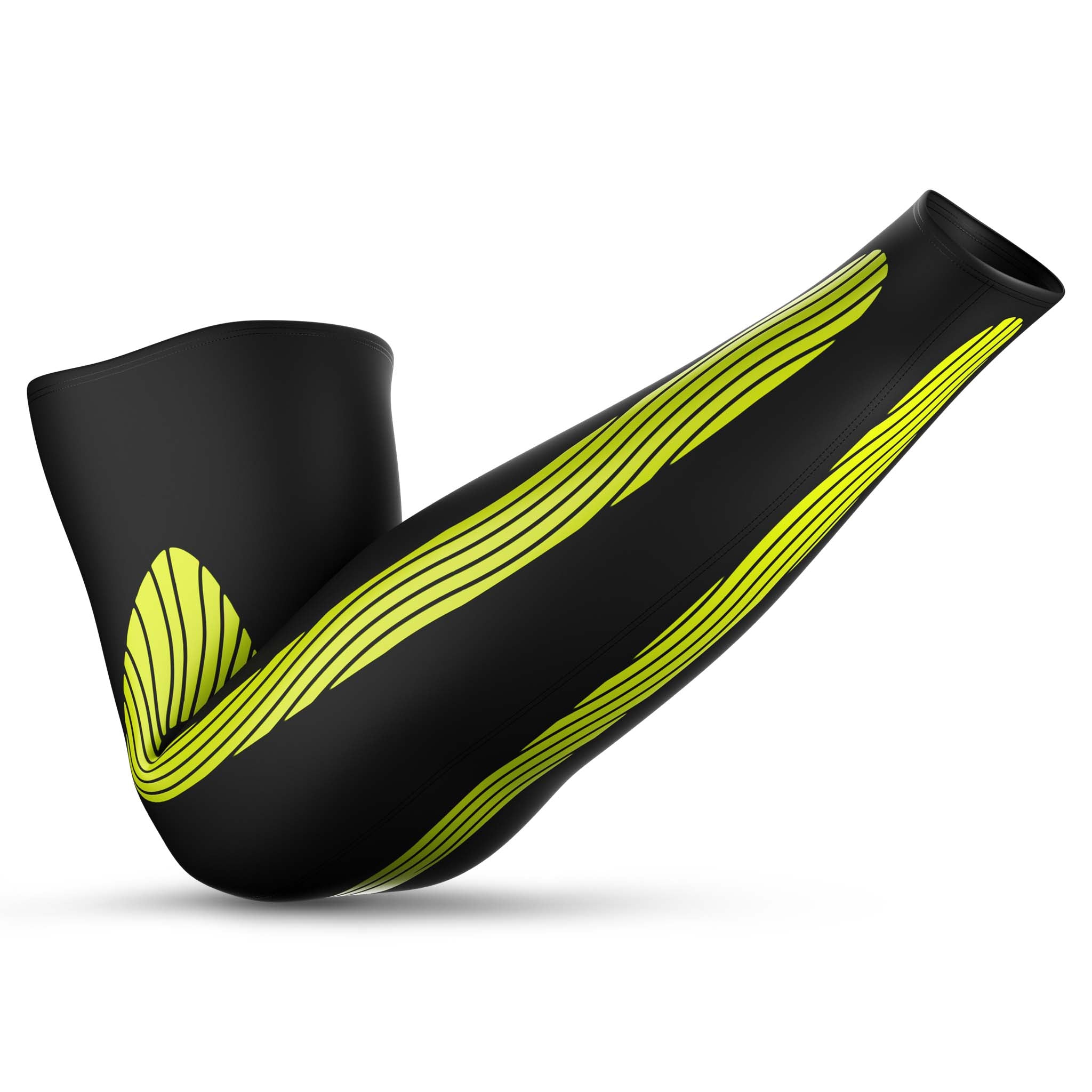 Svarta Compression arm sleeves 6610 med gröna ränder, sportstöd, baksidesvy.
