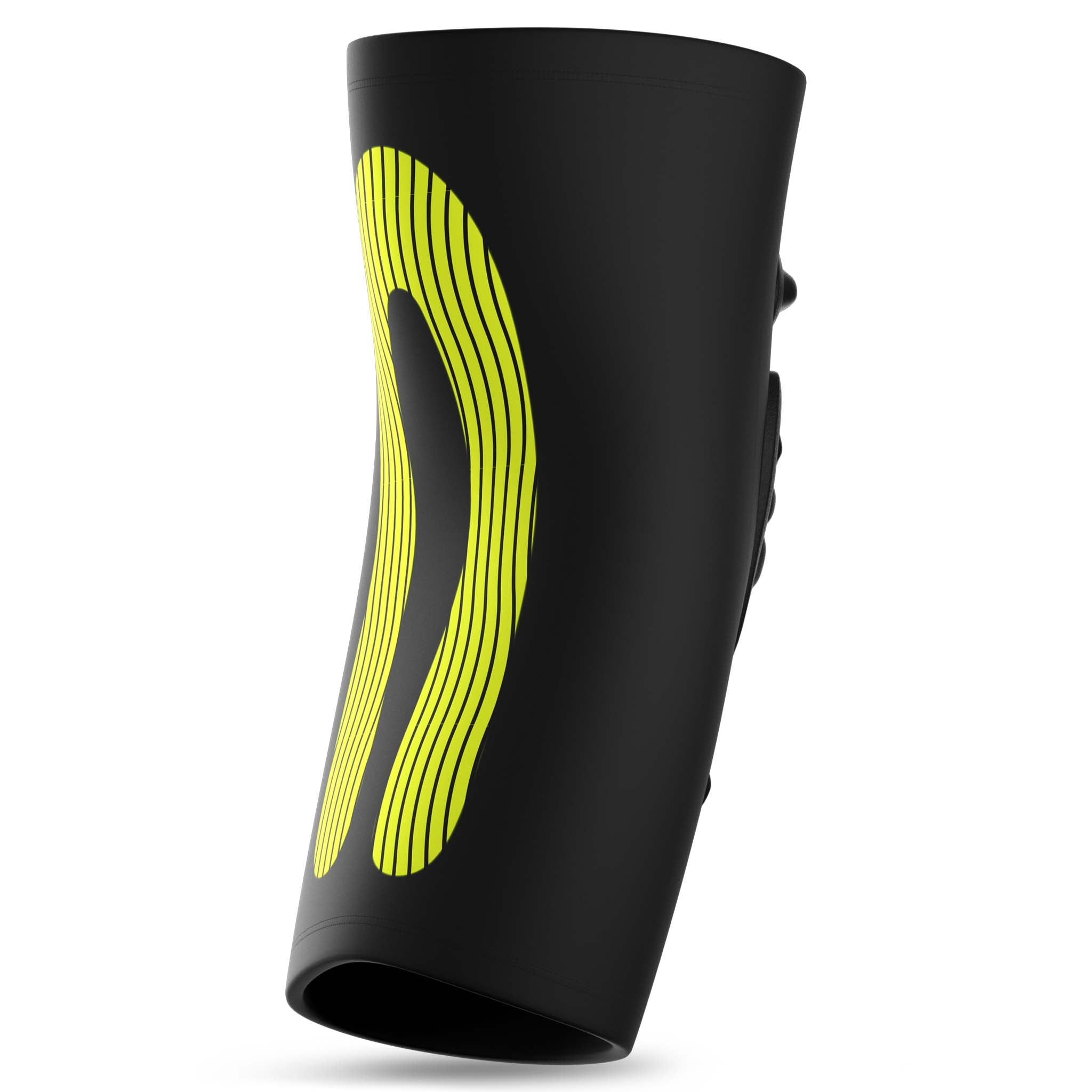 Svart Compression elbow support 6650 sportstöd med gula linjer, sett bakifrån