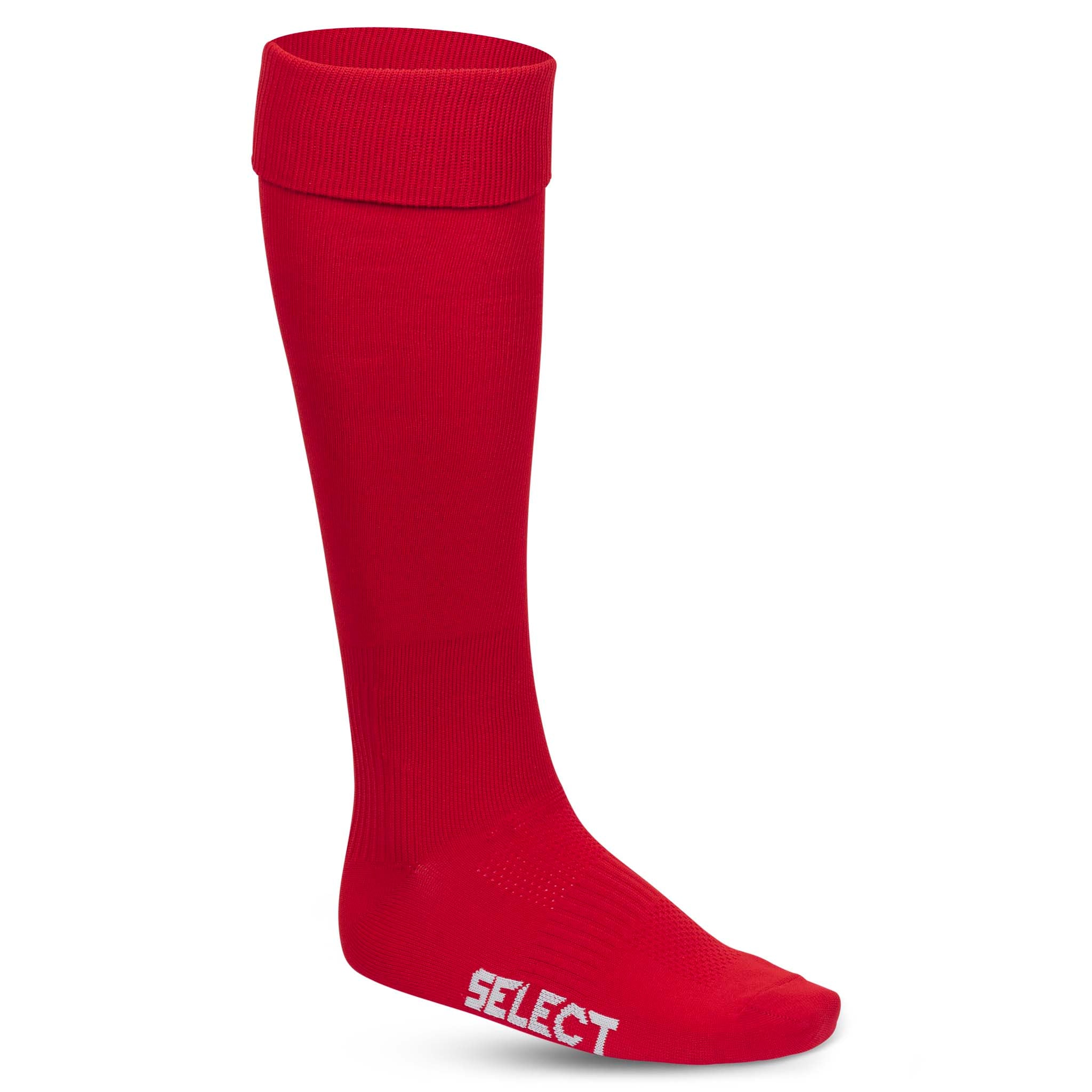 Framsida av röda Football socks Club v22 accessories med vit Select-logga.