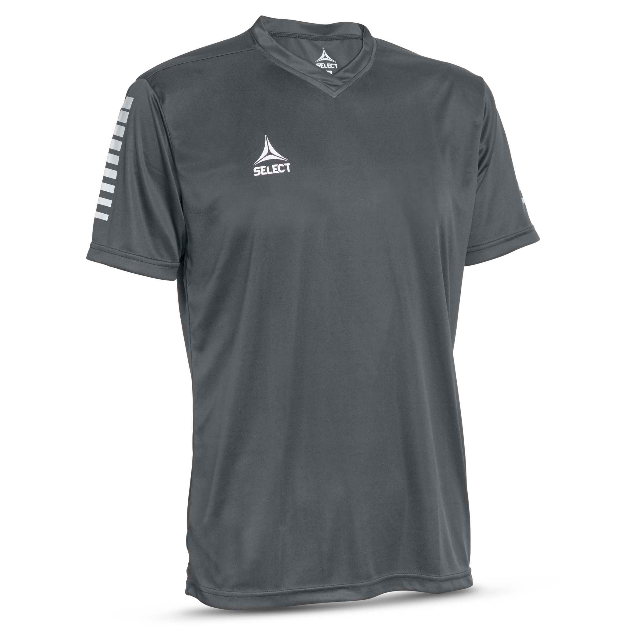 Framsida av grå Player shirt S/S Pisa med vita detaljer, Match & Training wear för fotboll.