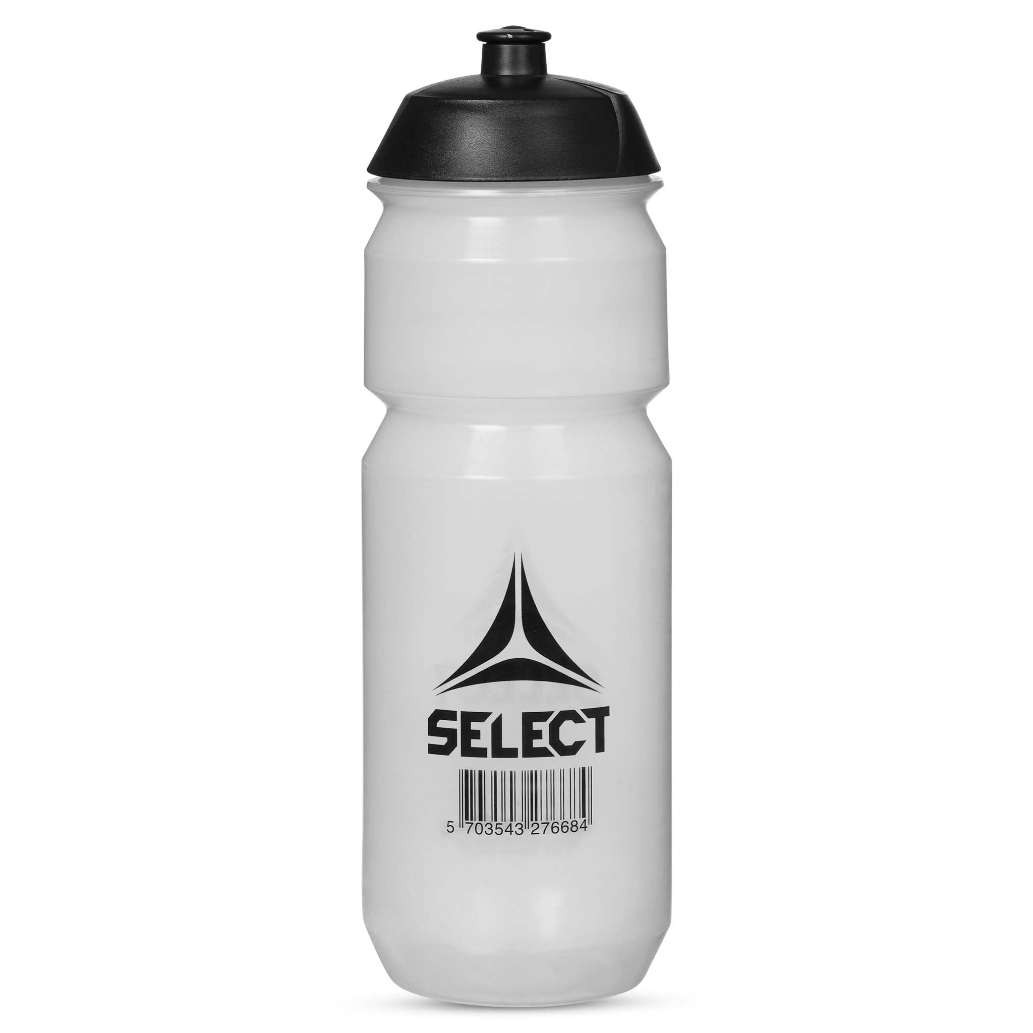Baksida av transparent Water bottle Select v21 med svart lock och logotyp, Övrig lagutrustning & Träningsutrustning